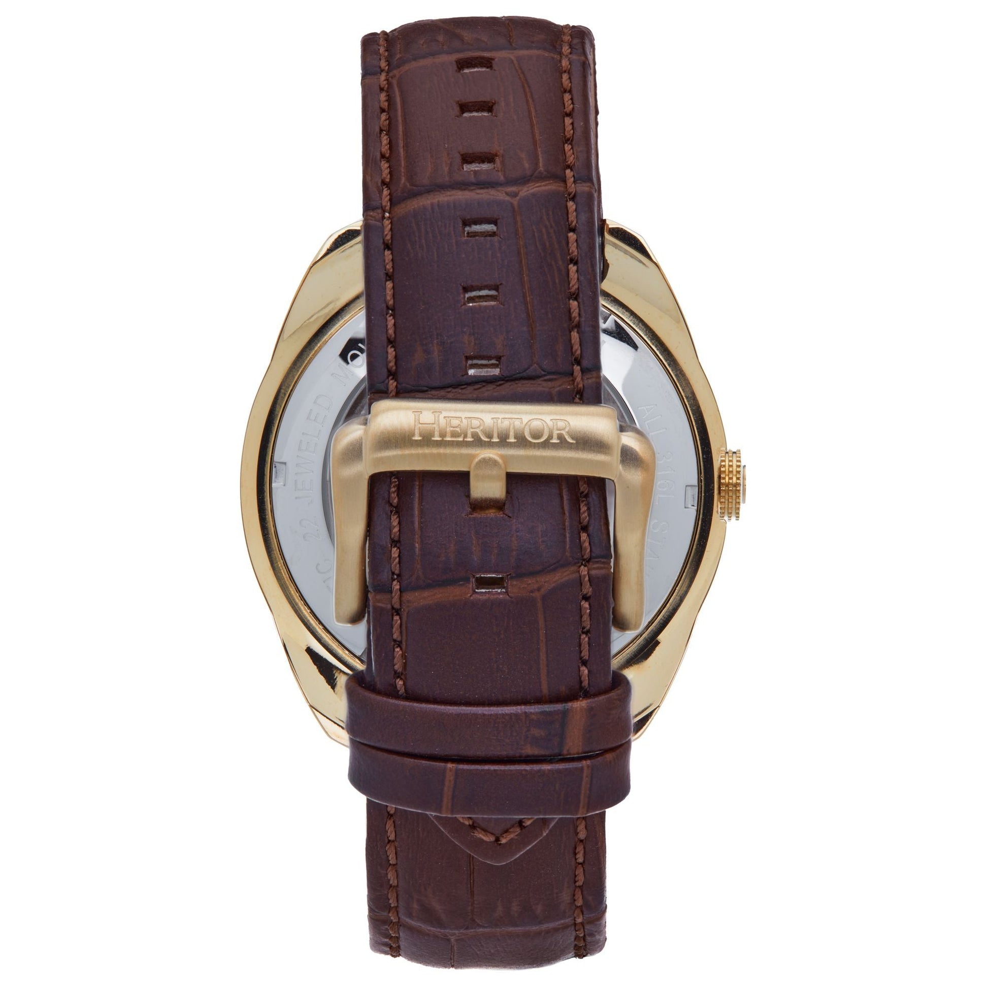 Heritor Automatic Roman Semi-Skeleton Leather-Band Watch - Gold/Brown - HERHS2203