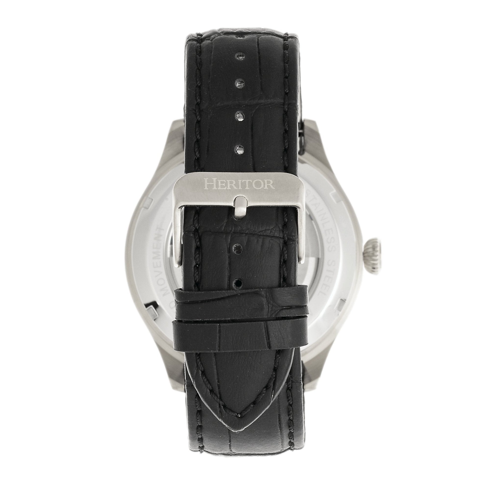 Heritor Automatic Gregory Semi-Skeleton Leather-Band Watch - Black - HERHR8102