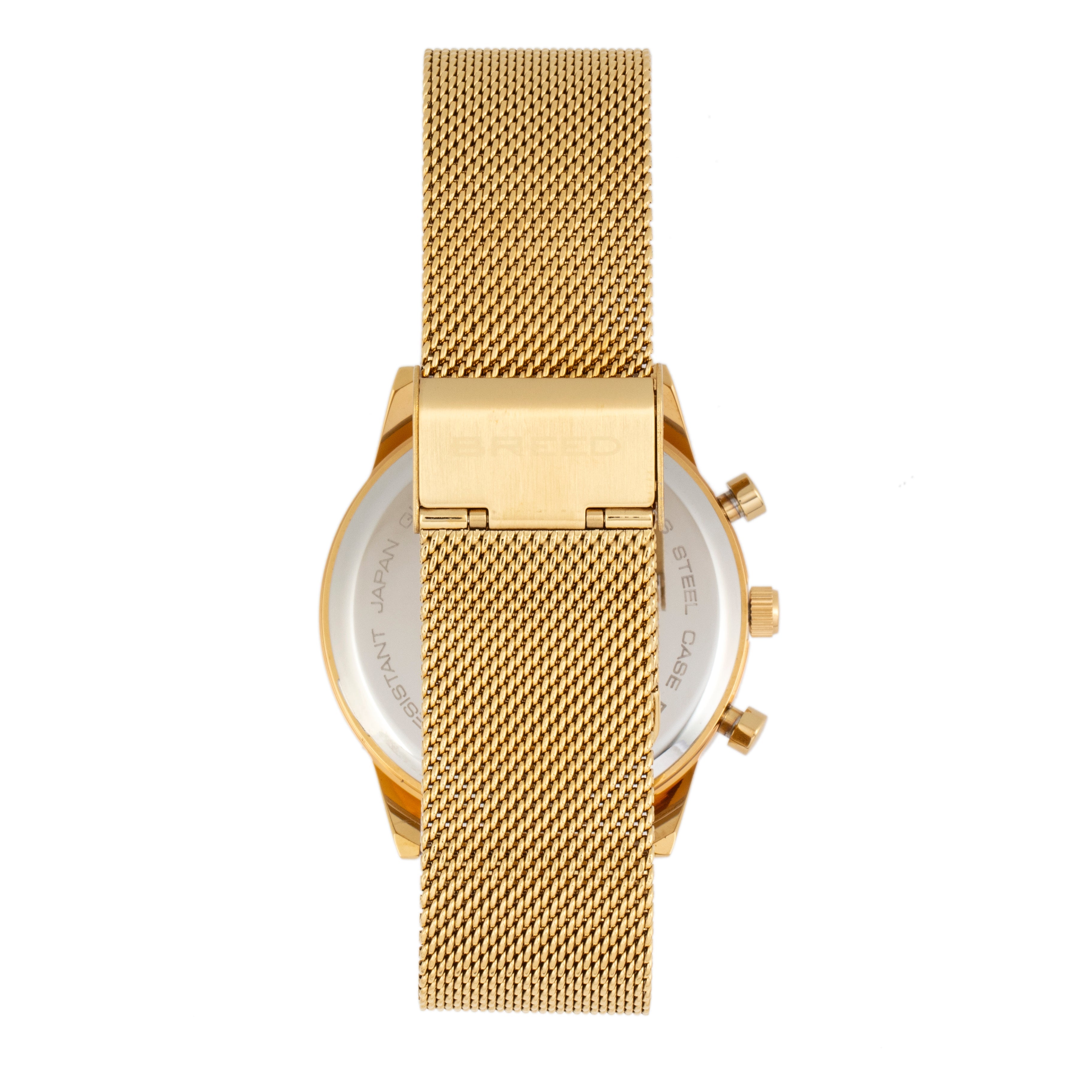 Breed Andreas Mesh-Bracelet Watch w/ Date - Gold/Black - BRD8702