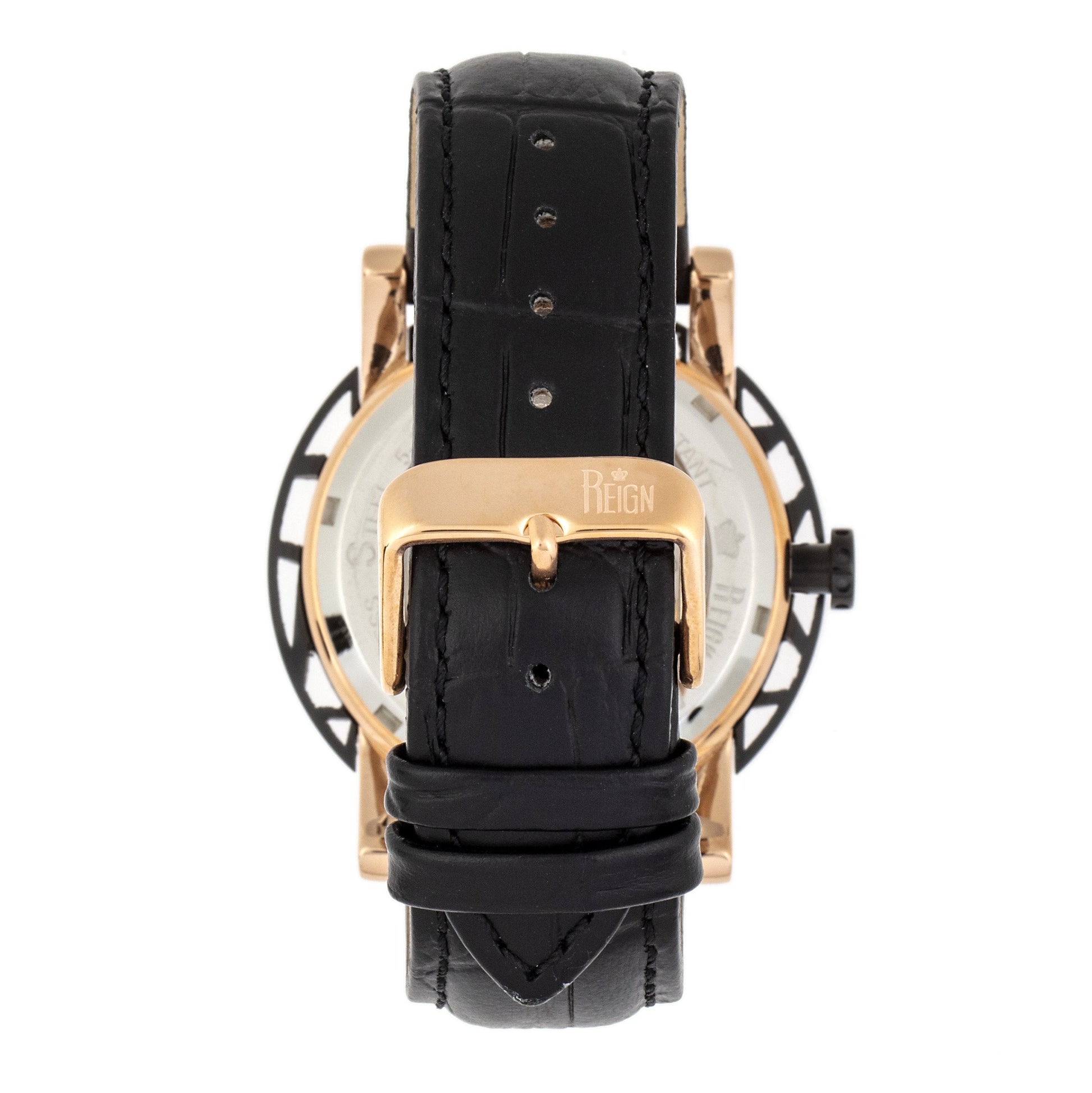 Reign Stavros Automatic Skeleton Leather-Band Watch - Rose Gold/Black - REIRN3706