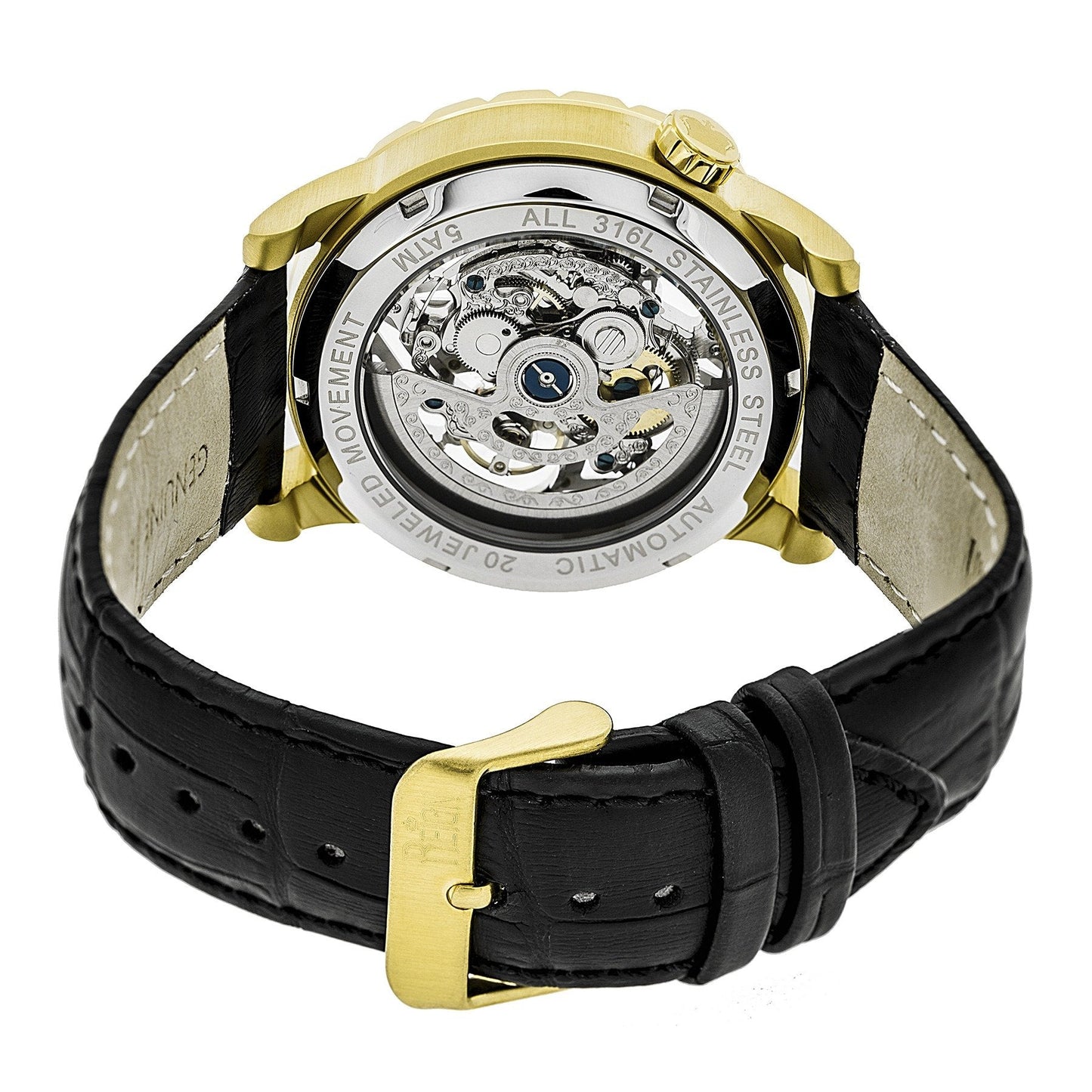 Reign Xavier Automatic Skeleton Leather-Band Watch - Gold/Black - REIRN3904