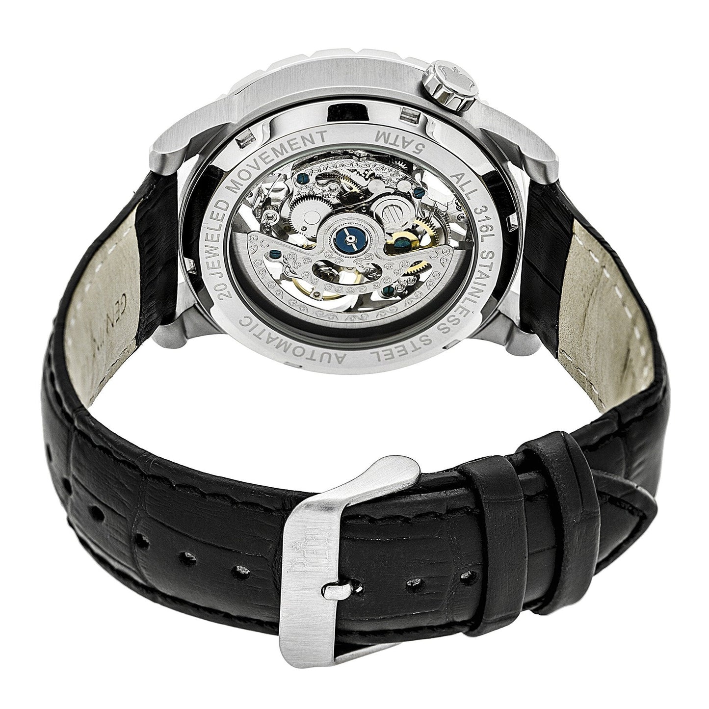 Reign Xavier Automatic Skeleton Leather-Band Watch - Silver/Black - REIRN3902