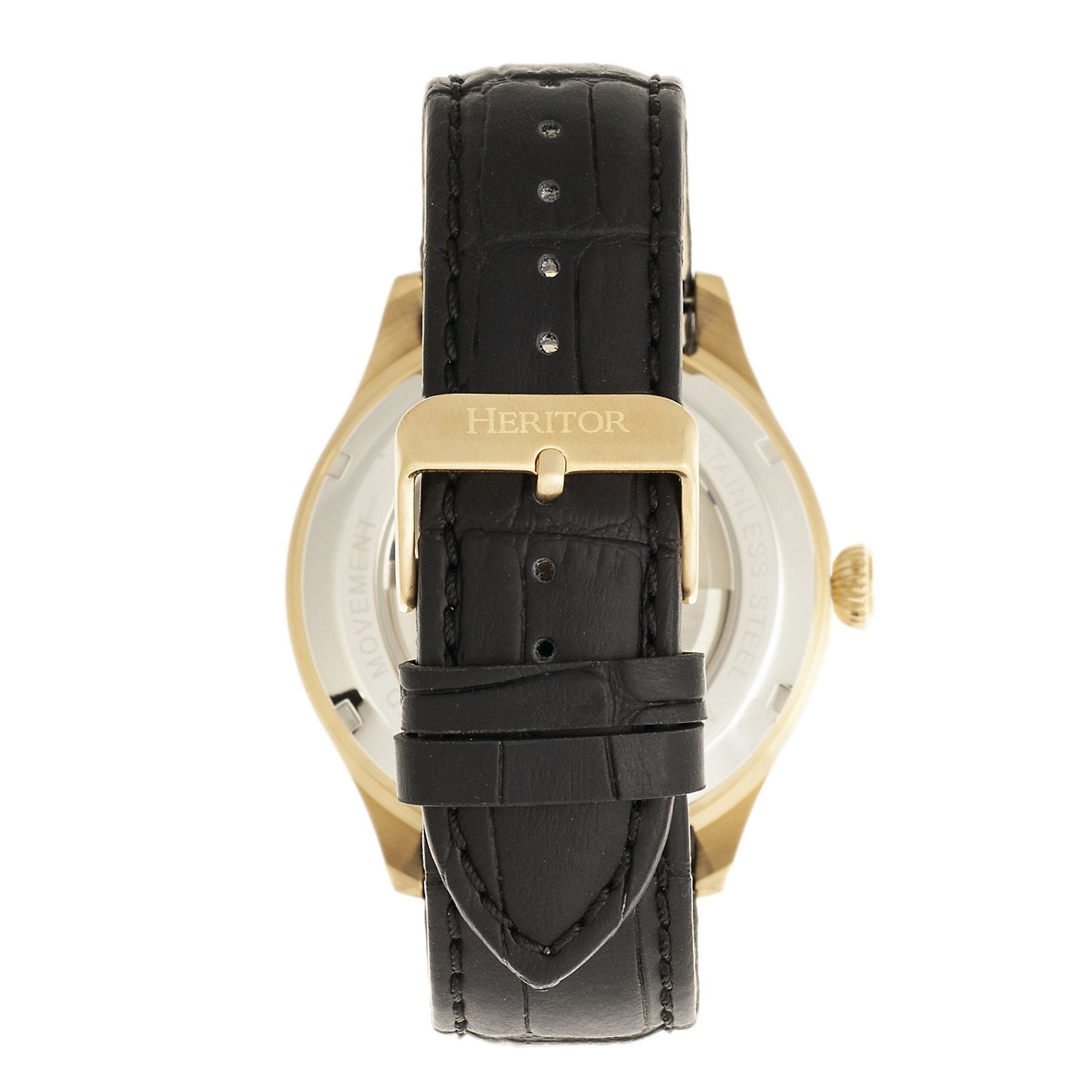 Heritor Automatic Gregory Semi-Skeleton Leather-Band Watch - Gold/Black - HERHR8104