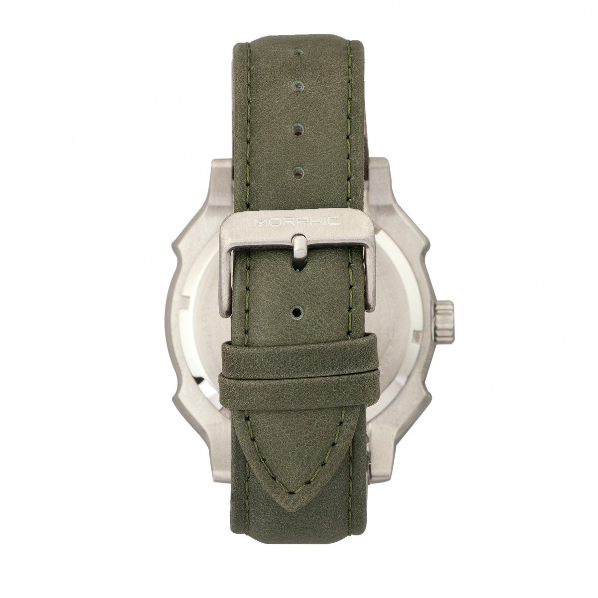 Morphic M68 Series Leather-Band Watch w/ Date - Silver/Olive - MPH6801