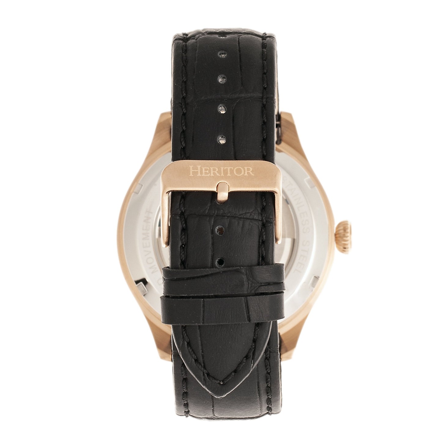 Heritor Automatic Gregory Semi-Skeleton Leather-Band Watch - Rose Gold/Black - HERHR8105