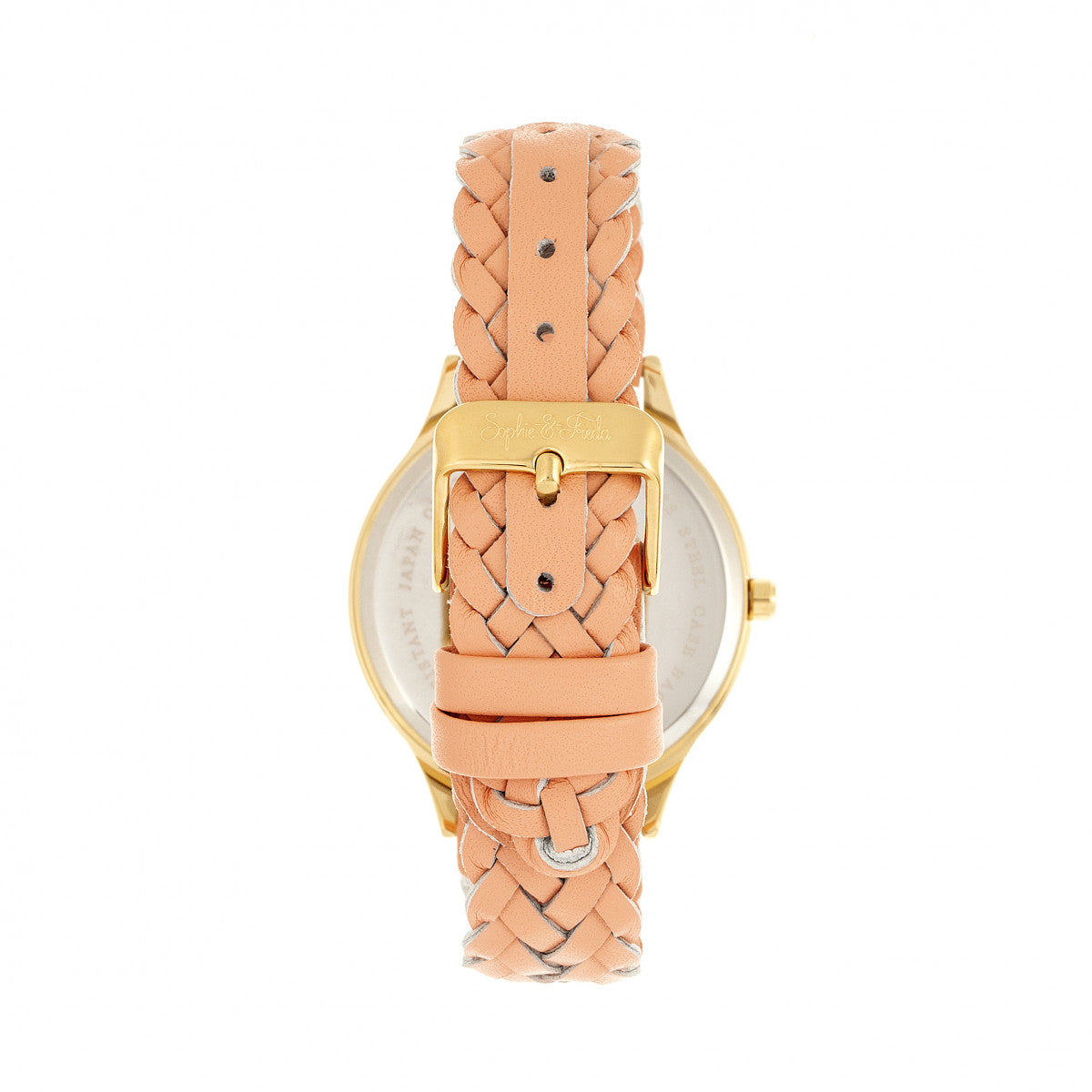 Sophie & Freda Tucson Leather-Band Watch w/Swarovski Crystals - Gold/Coral - SAFSF4503