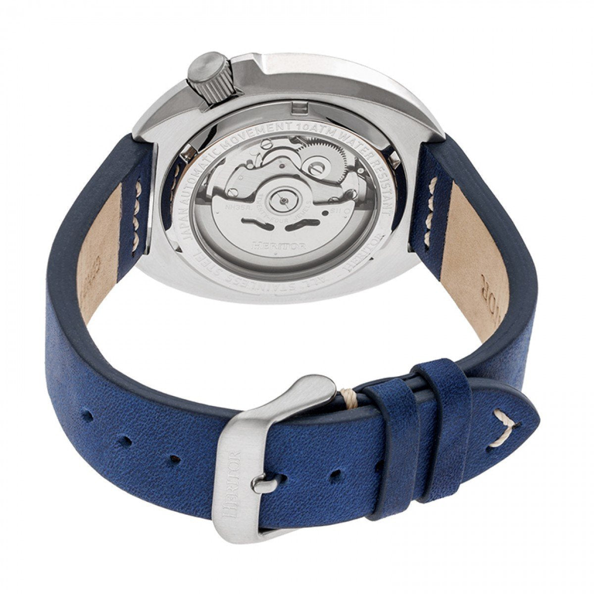 Heritor Automatic Morrison Leather-Band Watch w/Date - Blue/Silver - HERHR7605