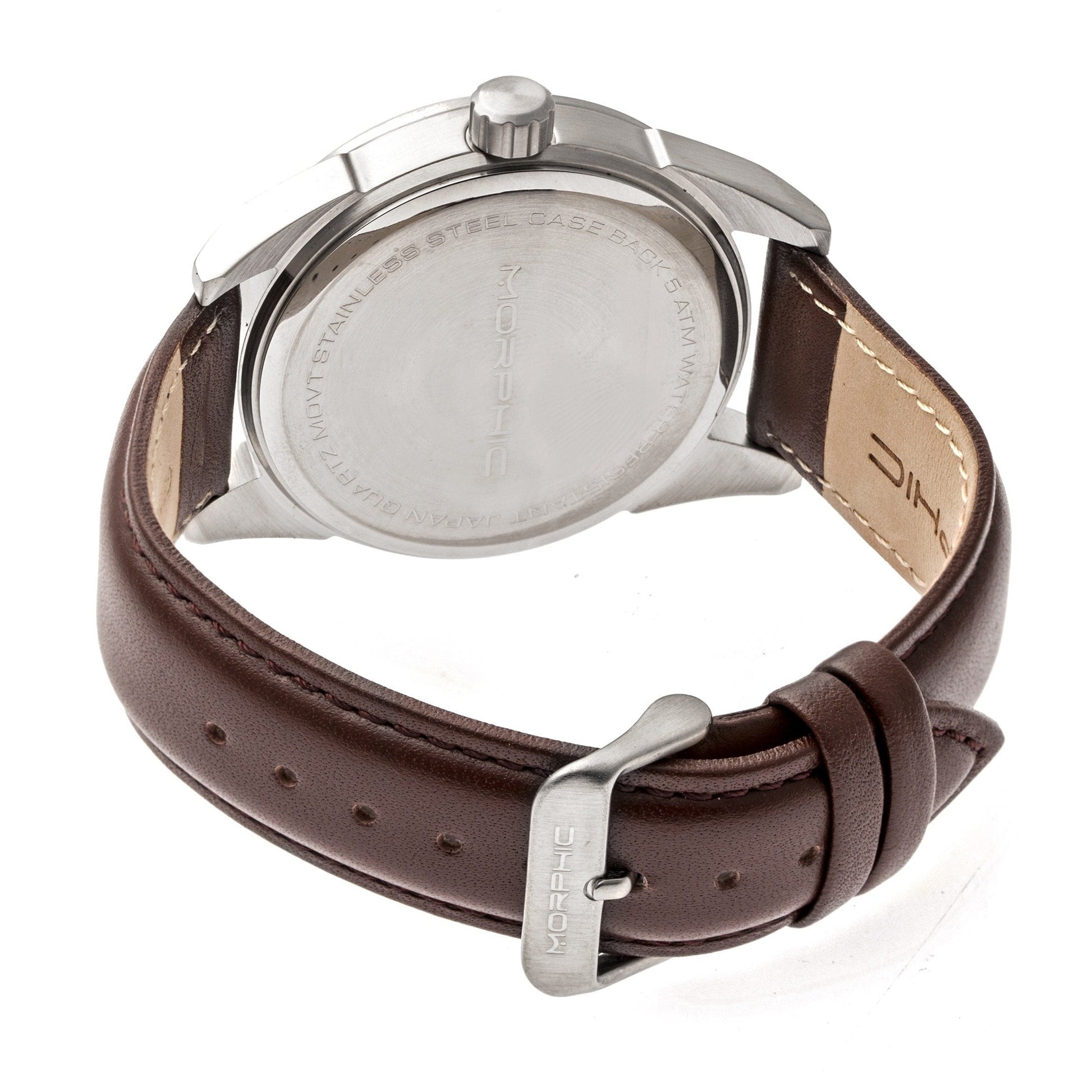 Morphic M63 Series Leather-Band Watch w/Date - Grey/Brown - MPH6305