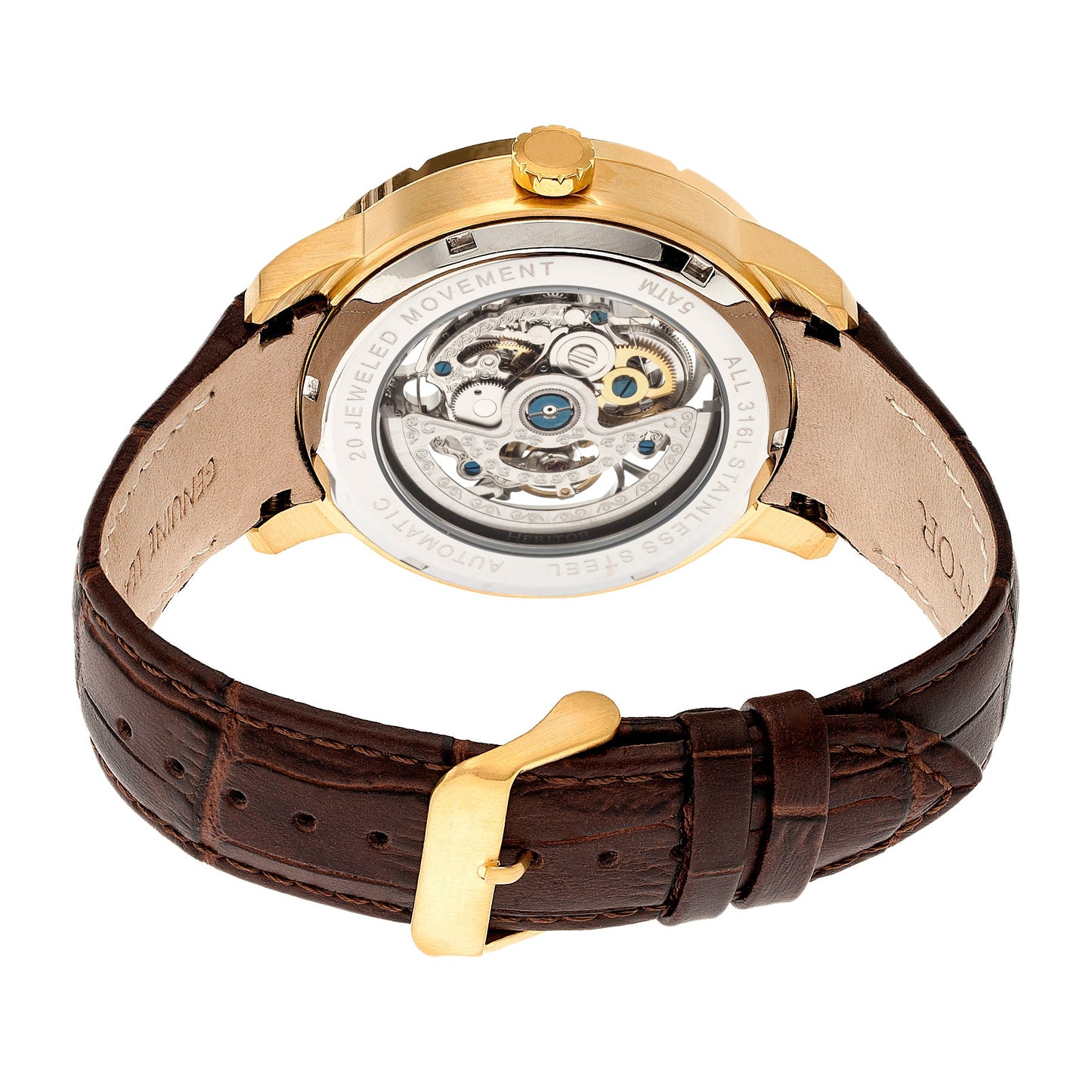 Heritor Automatic Ryder Skeleton Leather-Band Watch - Brown/Gold - HERHR4605