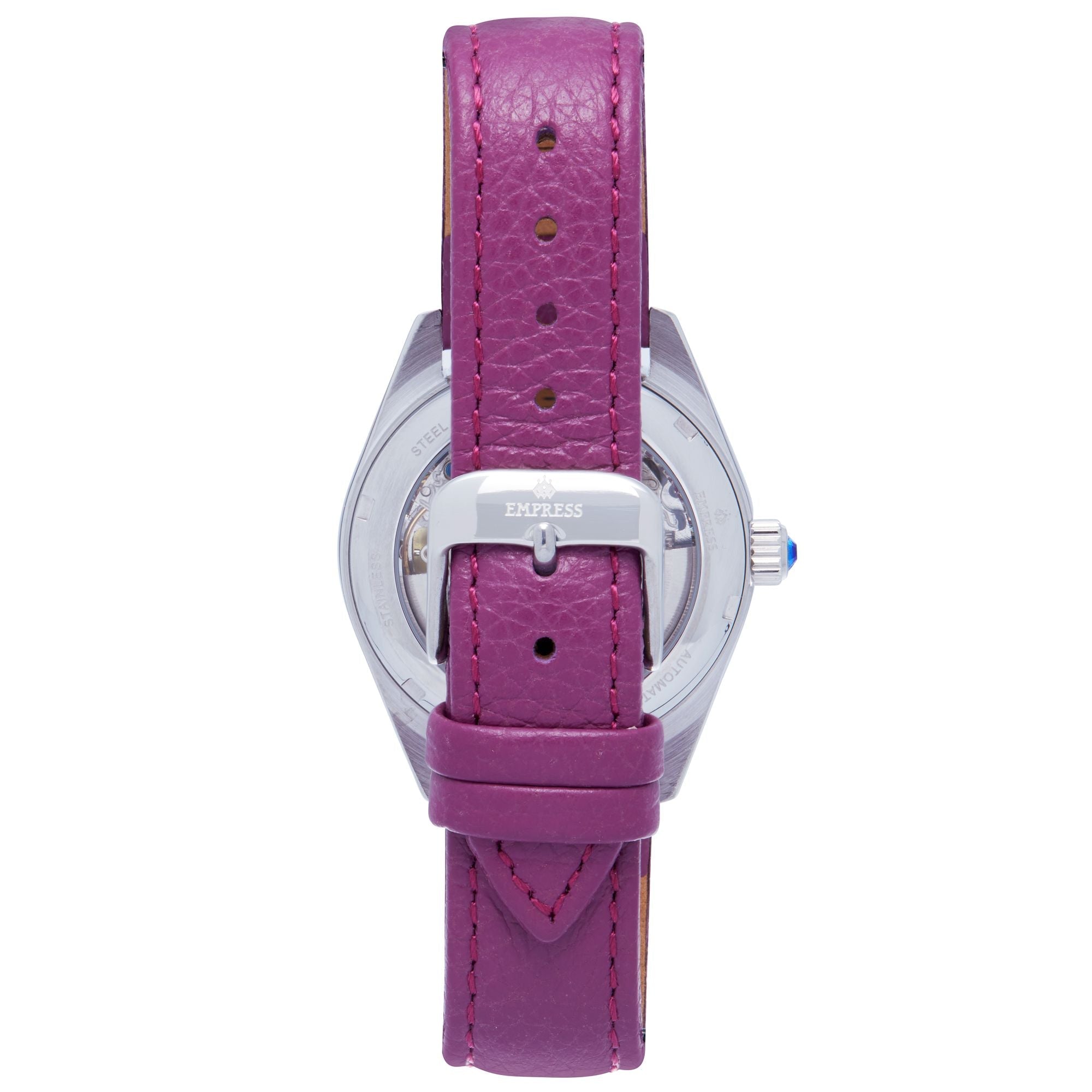 Empress Magnolia Automatic MOP Skeleton Dial Leather-Band Watch - Purple/Silver - EMPEM3605
