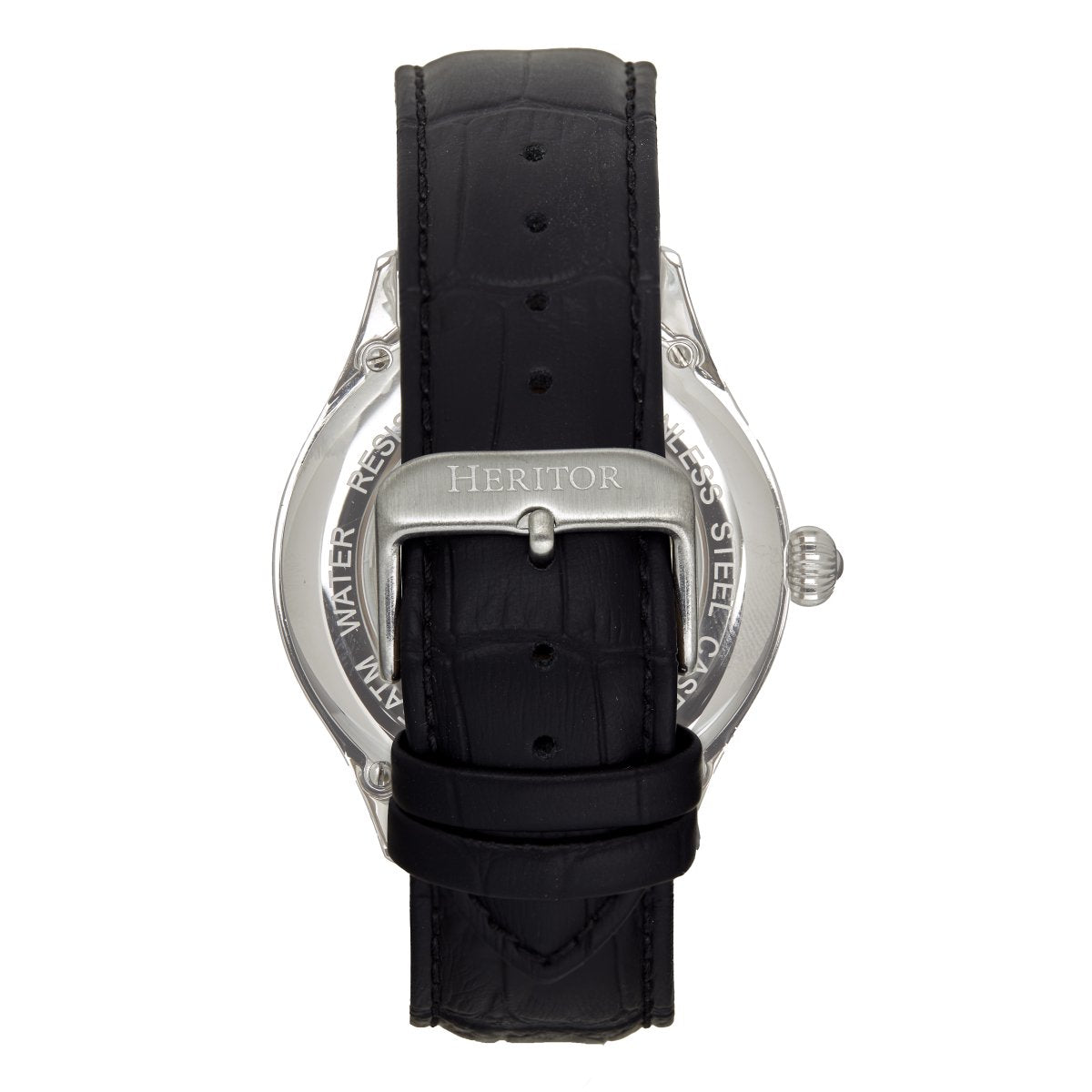 Heritor Automatic Hayward Semi-Skeleton Leather-Band Watch - Silver - HERHR9401