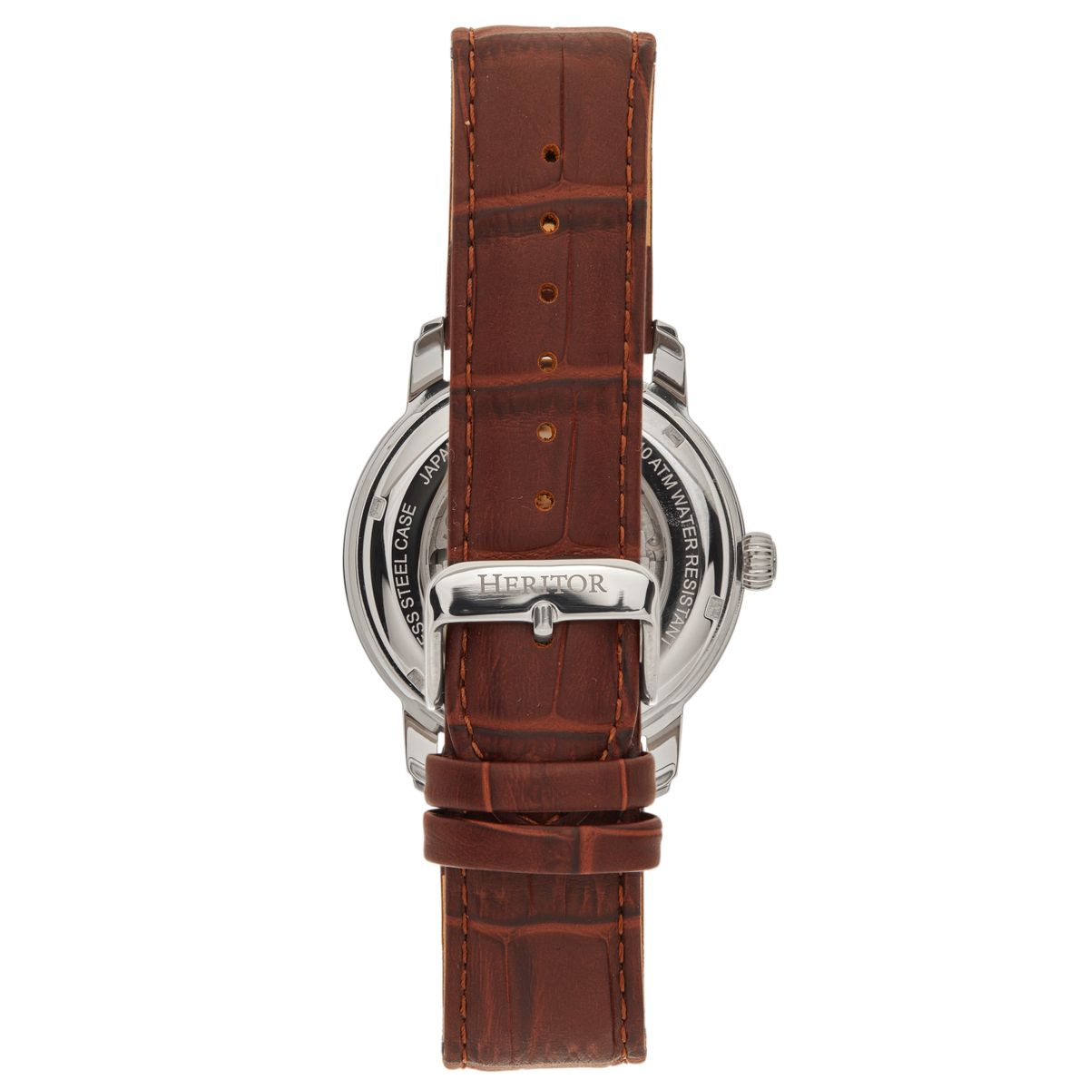 Heritor Automatic Protégé Leather-Band Watch w/Date - Silver/Brown - HERHS2902