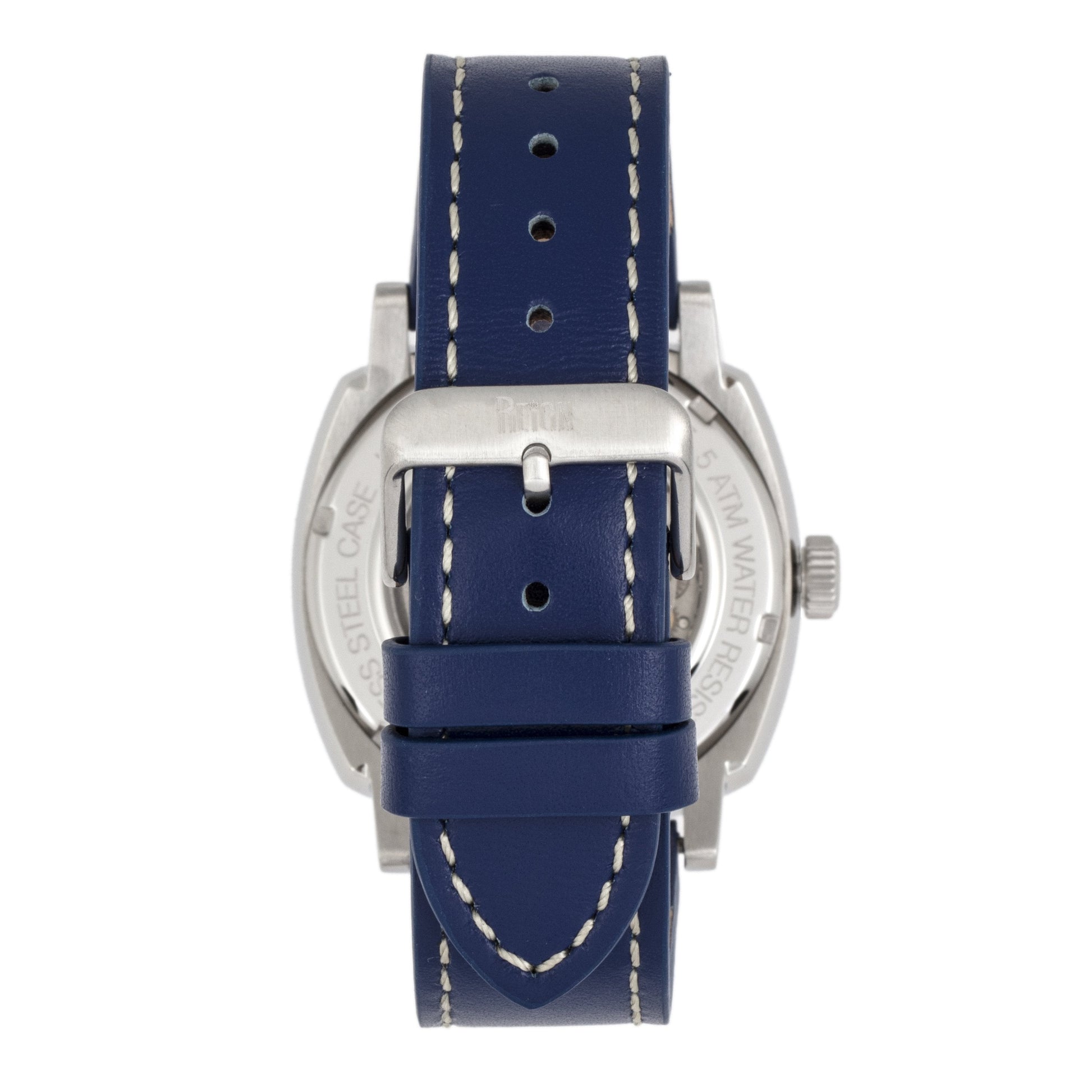 Reign Napoleon Automatic Semi-Skeleton Leather-Band Watch - Silver/Blue - REIRN5802