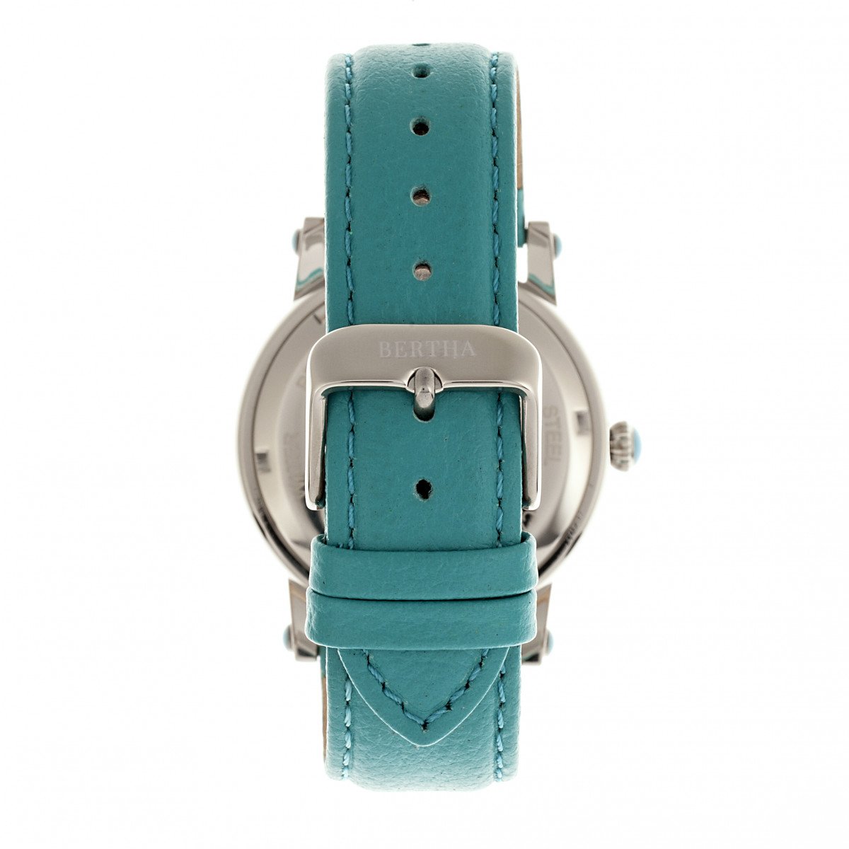 Bertha Chelsea MOP Leather-Band Ladies Watch - Silver/Turquoise - BTHBR4901