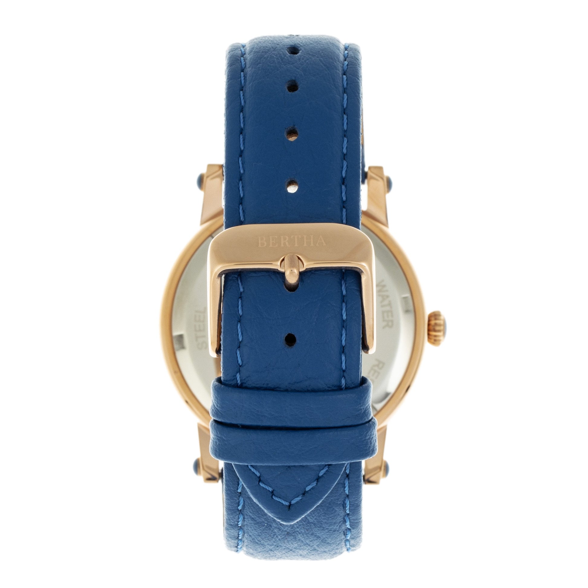 Bertha Betsy MOP Leather-Band Ladies Watch - Rose Gold/Blue - BTHBR5705