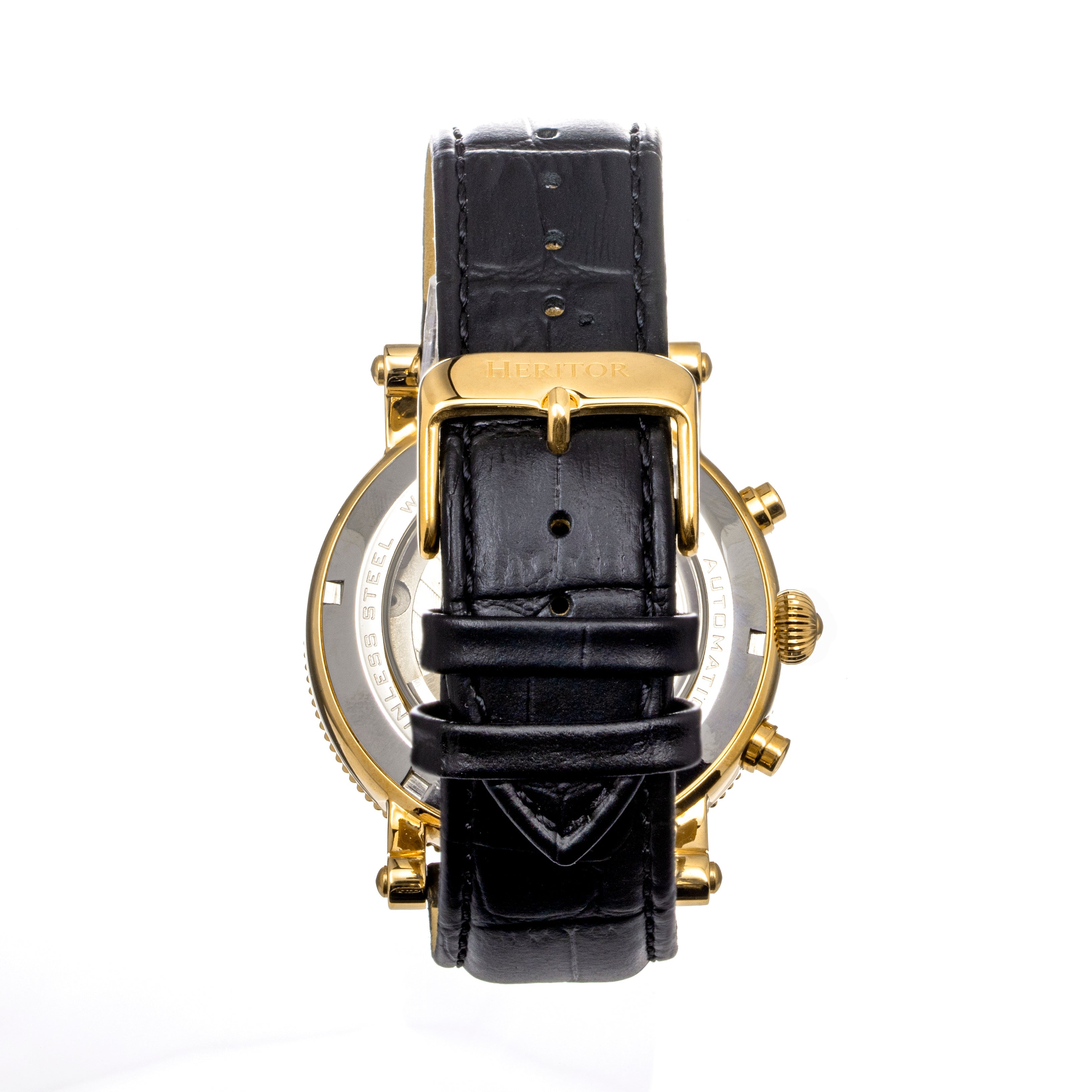Heritor Automatic Barnsley Semi-Skeleton Leather-Band Watch - Gold/Black - HERHS1803