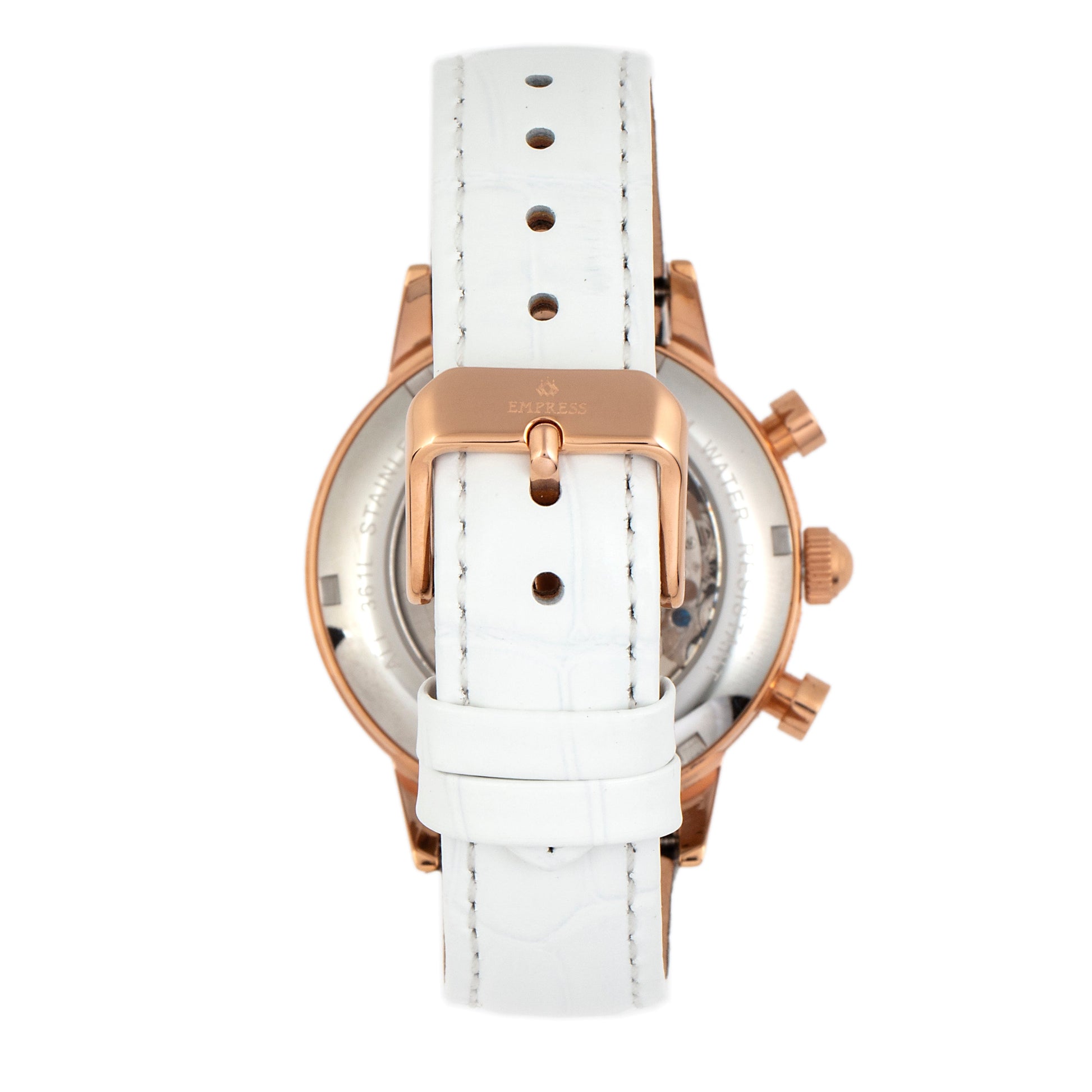 Empress Beatrice Automatic Skeleton Dial Leather-Band Watch w/Day/Date - Rose Gold/White - EMPEM2005