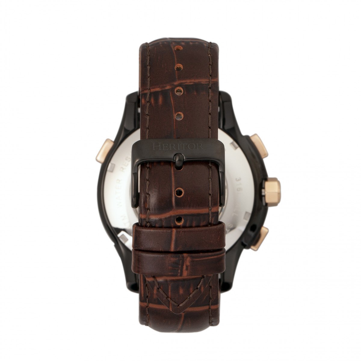 Heritor Automatic Hudson Semi-Skeleton Leather-Band Watch w/Day/Date - Brown/Black - HERHR7506