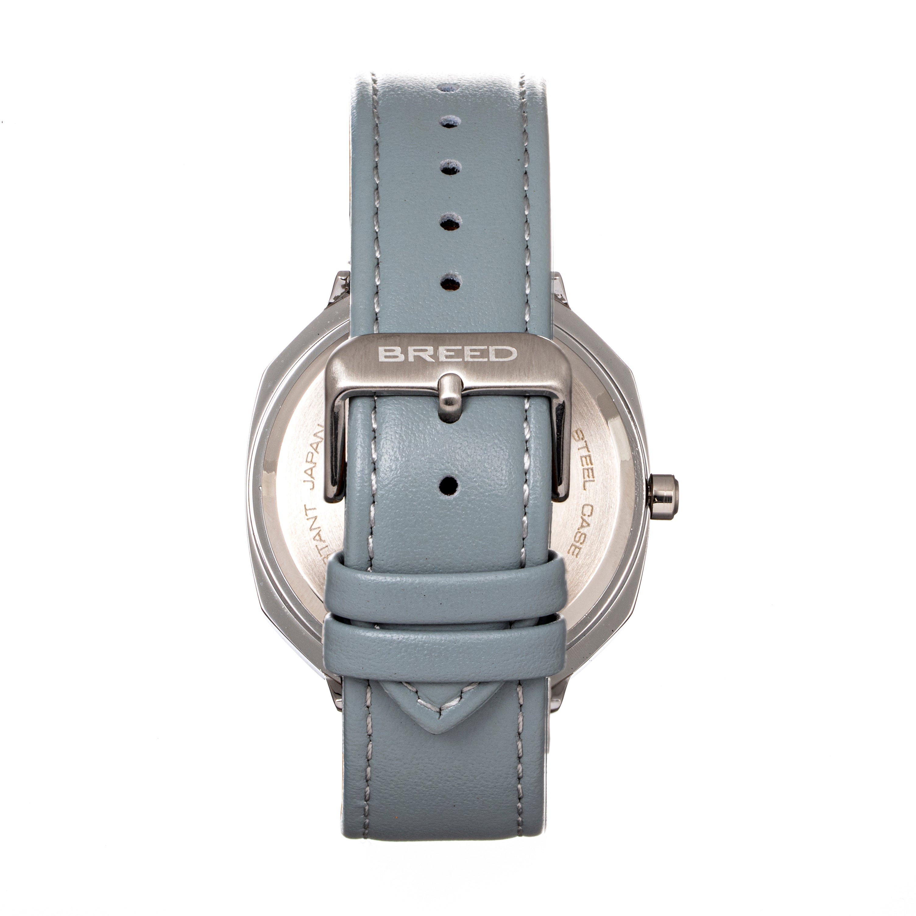 Breed Revolver Leather-Band Watch w/Day/Date - Grey/Navy - BRD9302