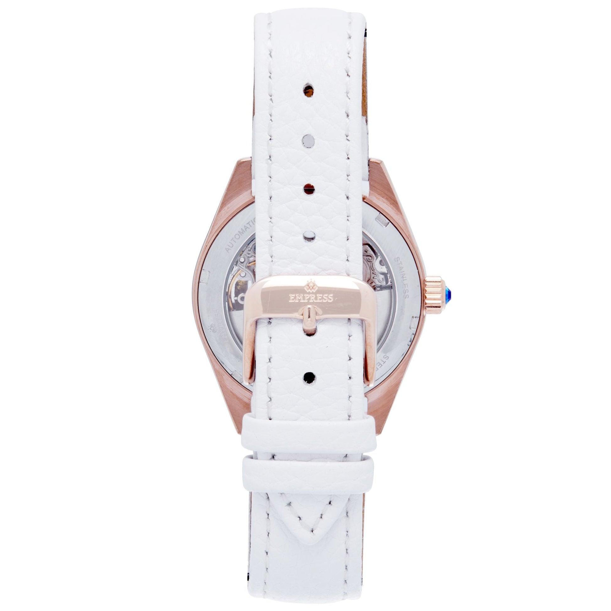 Empress Magnolia Automatic MOP Skeleton Dial Leather-Band Watch - White/Rose Gold - EMPEM3606