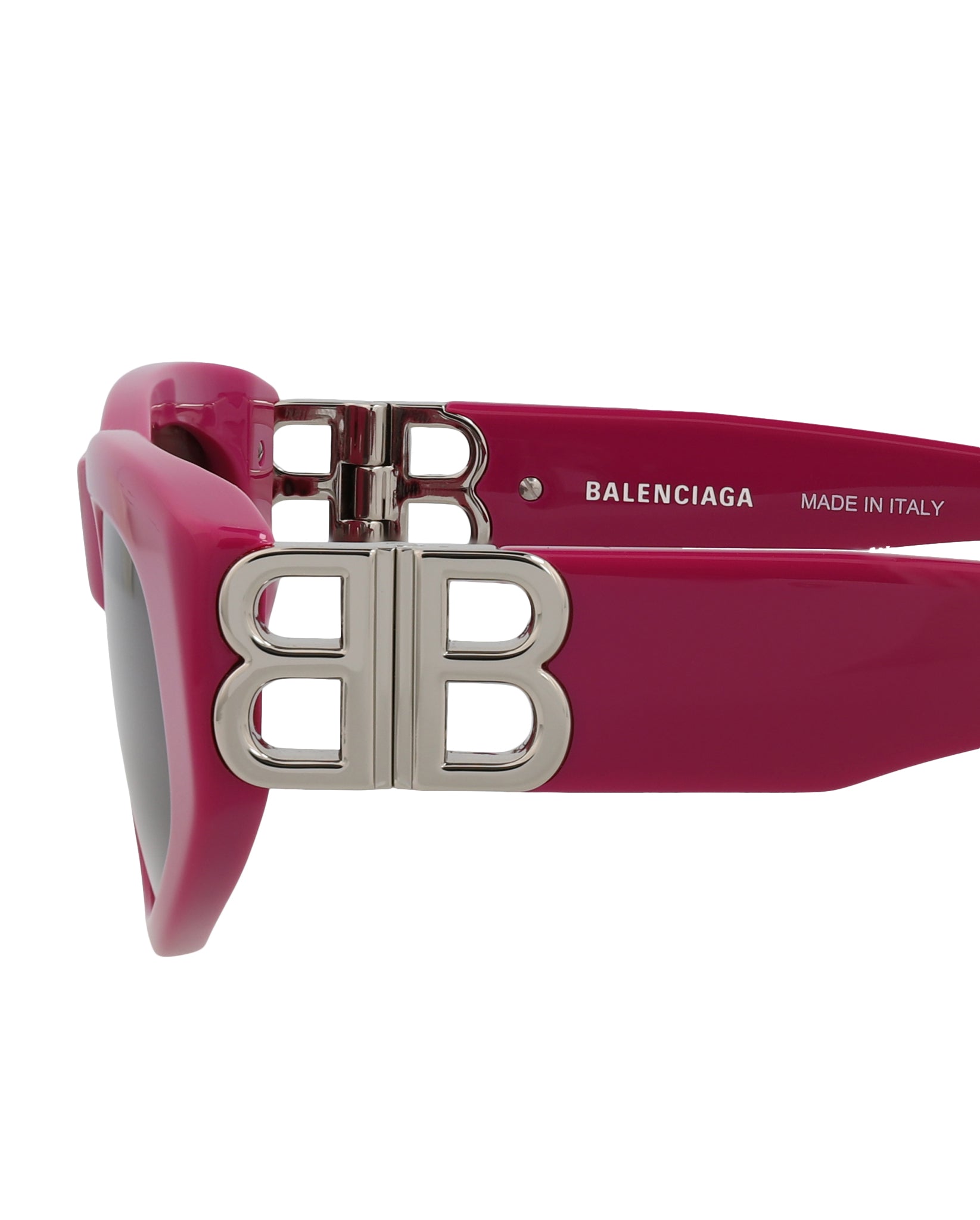 title:Balenciaga Cat Eye-Frame Recycled Acetate Sunglasses, Style #  BB0095S-30008868017;color:Fuchsia Silver Grey