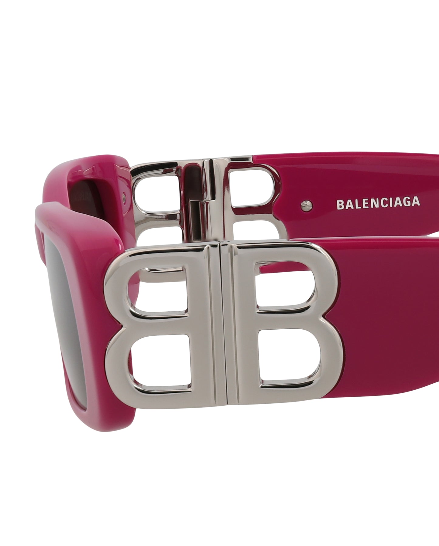 title:Balenciaga Square-Frame Recycled Acetate Sunglasses, Style #  BB0096S-30008871016;color:Fuchsia Silver Grey