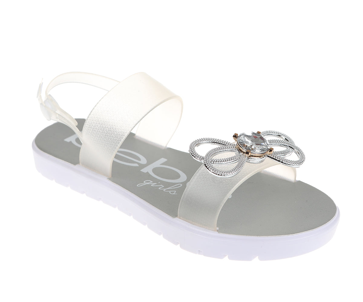 bebe Girl's Trendy Flat Sandals with Butterfly and Rhinestone Details - Flat Sandals for Little Kid/Big Kid