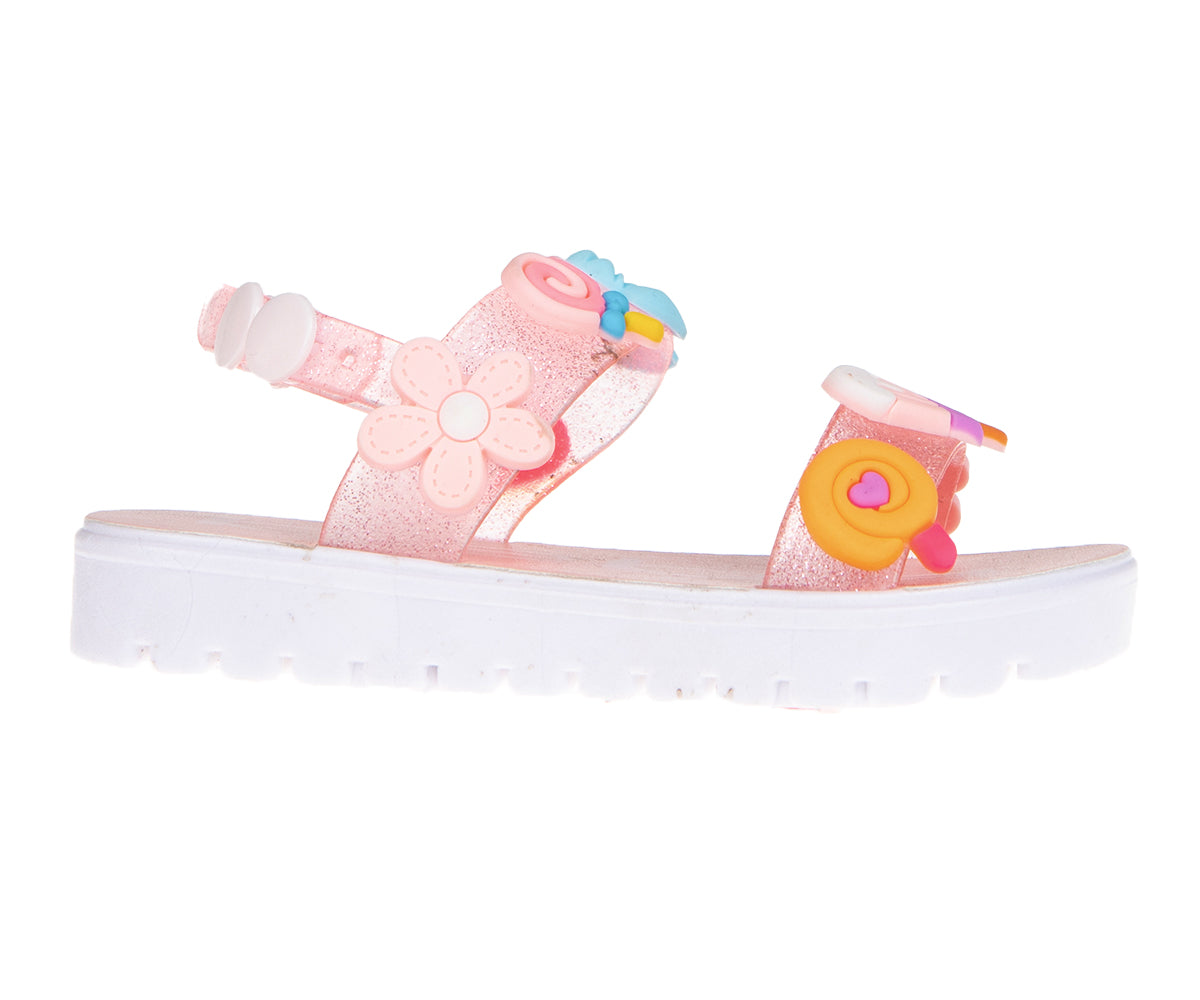 bebe Girl's Colorful Flat Sandal with Flower, Glitters and Other Cute Design Details- Flat Sandals for Toddler