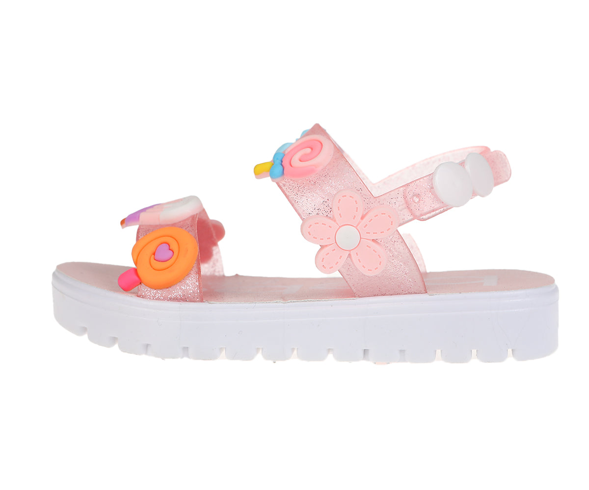 bebe Girl's Colorful Flat Sandal with Flower, Glitters and Other Cute Design Details- Flat Sandals for Toddler