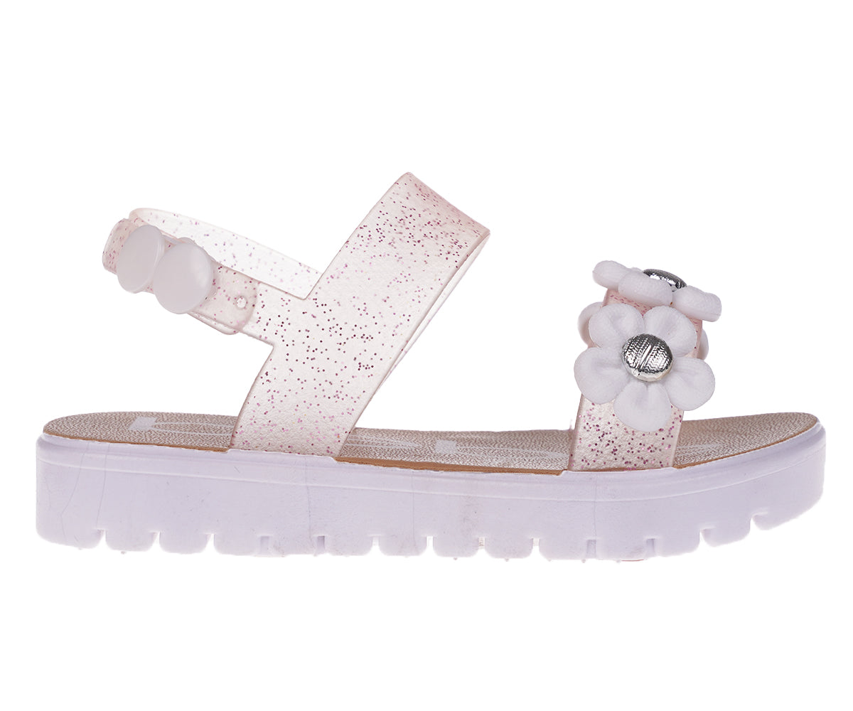 bebe Girl's Colorful Flat Sandal with Flower, Glitters and Other Cute Design Details- Flat Sandals for Toddler