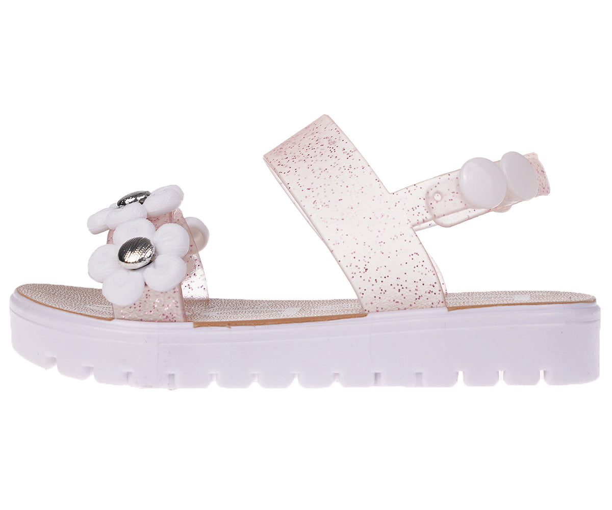 bebe Girl's Colorful Flat Sandal with Flower, Glitters and Other Cute Design Details- Flat Sandals for Toddler