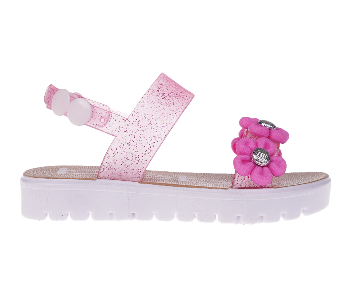 bebe Girl's Colorful Flat Sandal with Flower, Glitters and Other Cute Design Details- Flat Sandals for Toddler