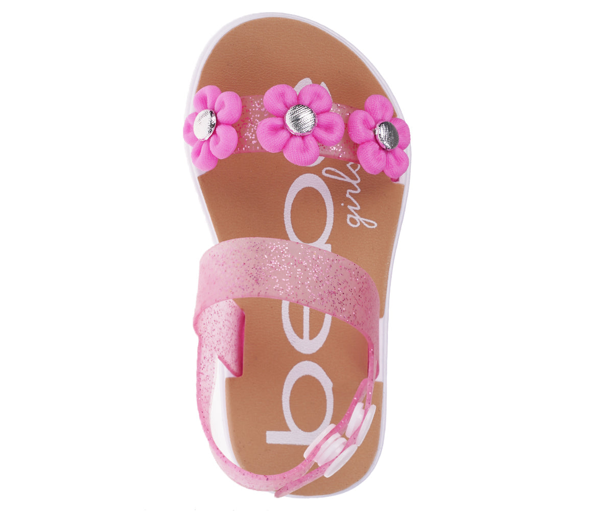 bebe Girl's Colorful Flat Sandal with Flower, Glitters and Other Cute Design Details- Flat Sandals for Toddler