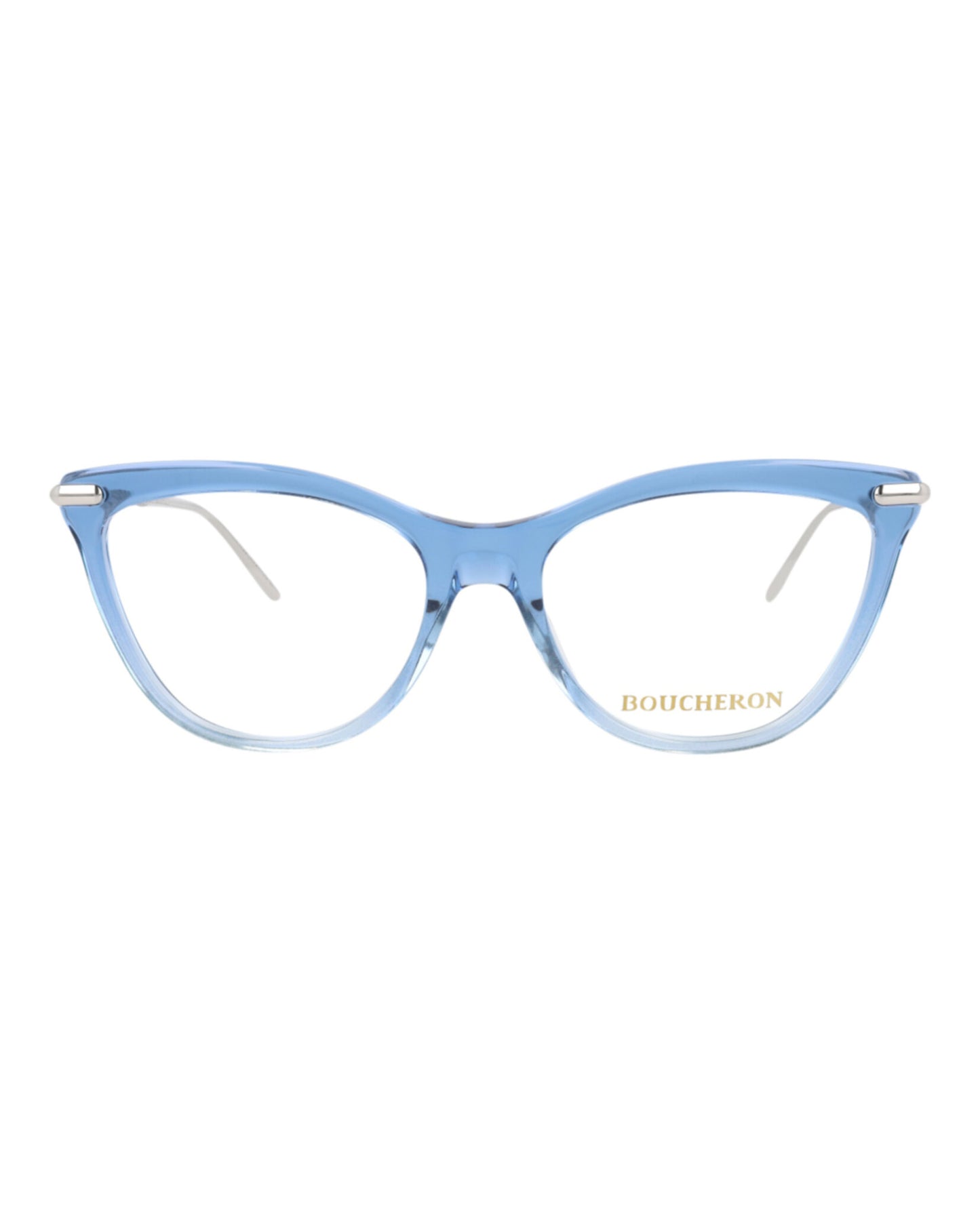 title:Boucheron Cat Eye-Frame Acetate Optical Frames;color:Light Blue Silver Transparent