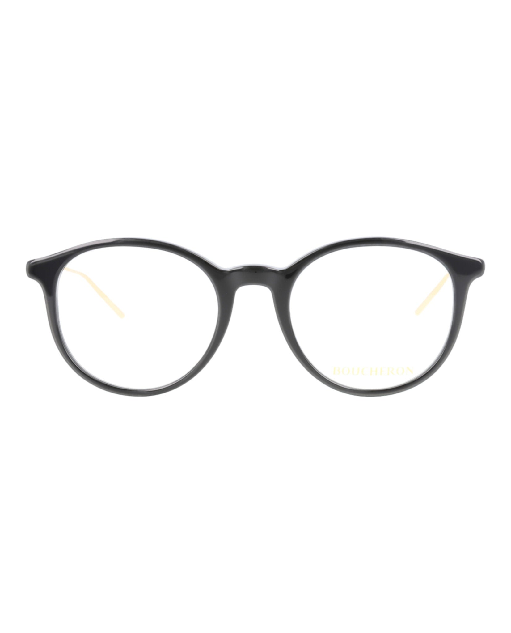 title:Boucheron Round-Frame Acetate Optical Frames;color:Black Gold Transparent