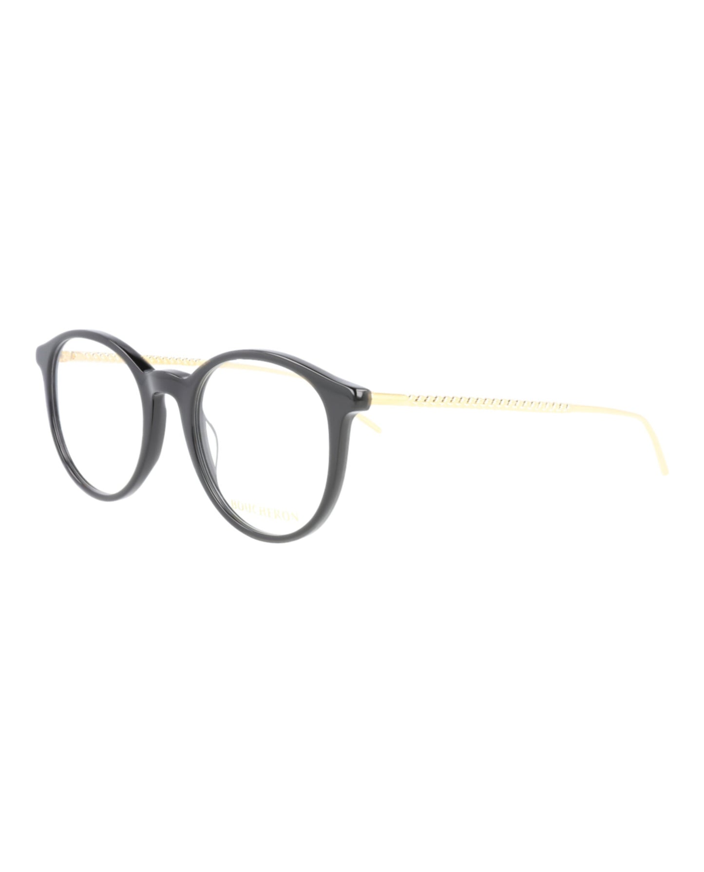 title:Boucheron Round-Frame Acetate Optical Frames;color:Black Gold Transparent