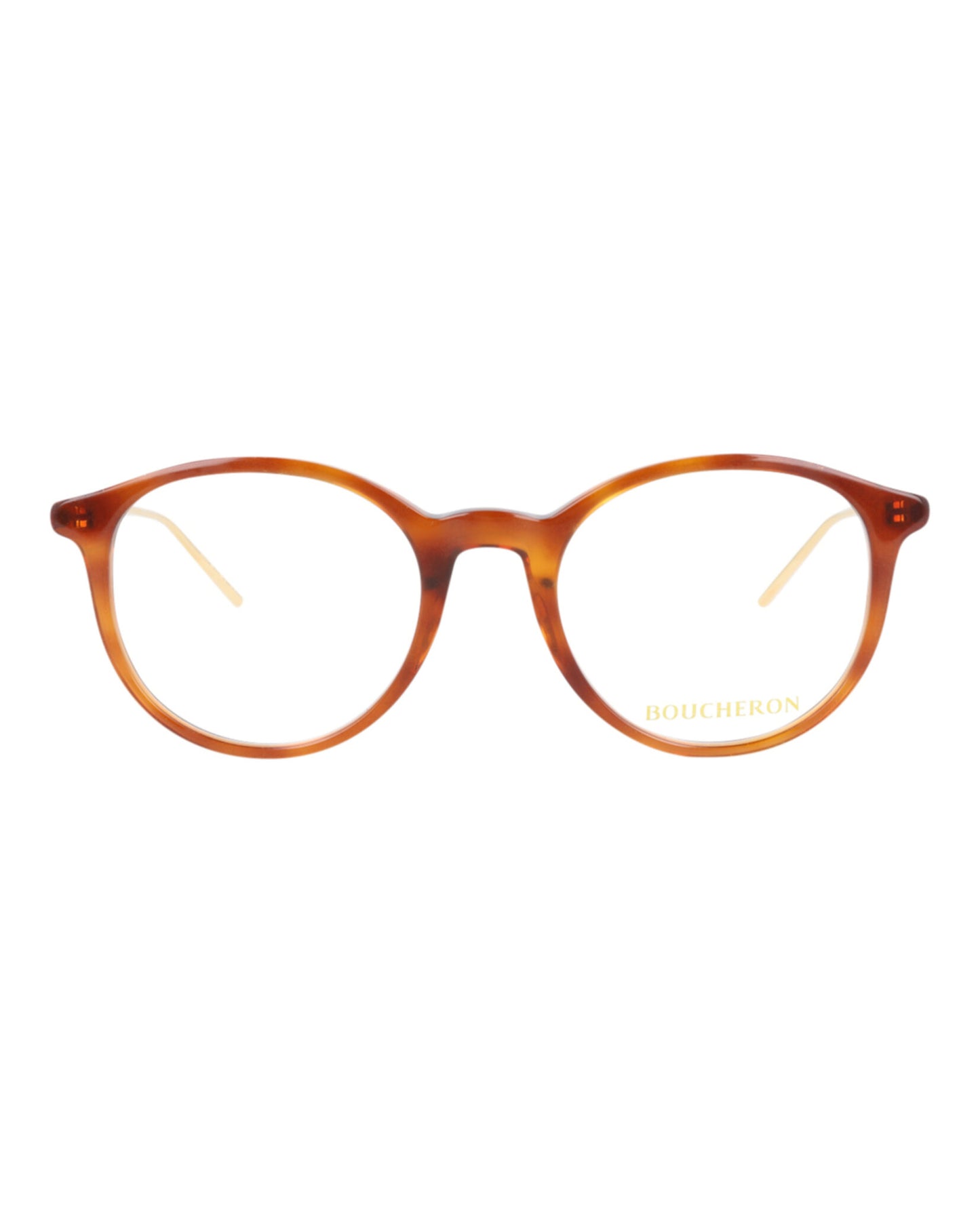 title:Boucheron Round-Frame Acetate Optical Frames;color:Havana Gold Transparent