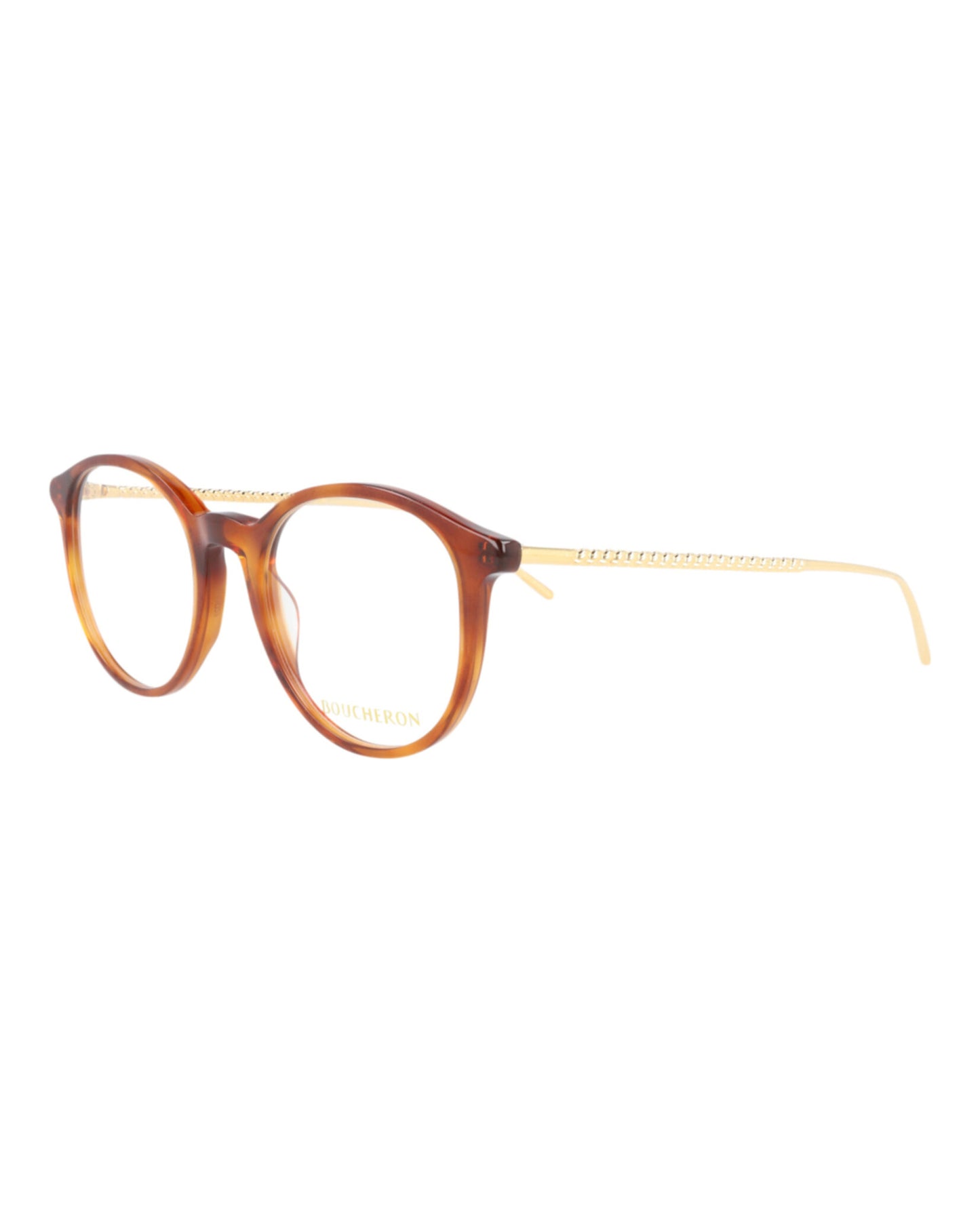 title:Boucheron Round-Frame Acetate Optical Frames;color:Havana Gold Transparent