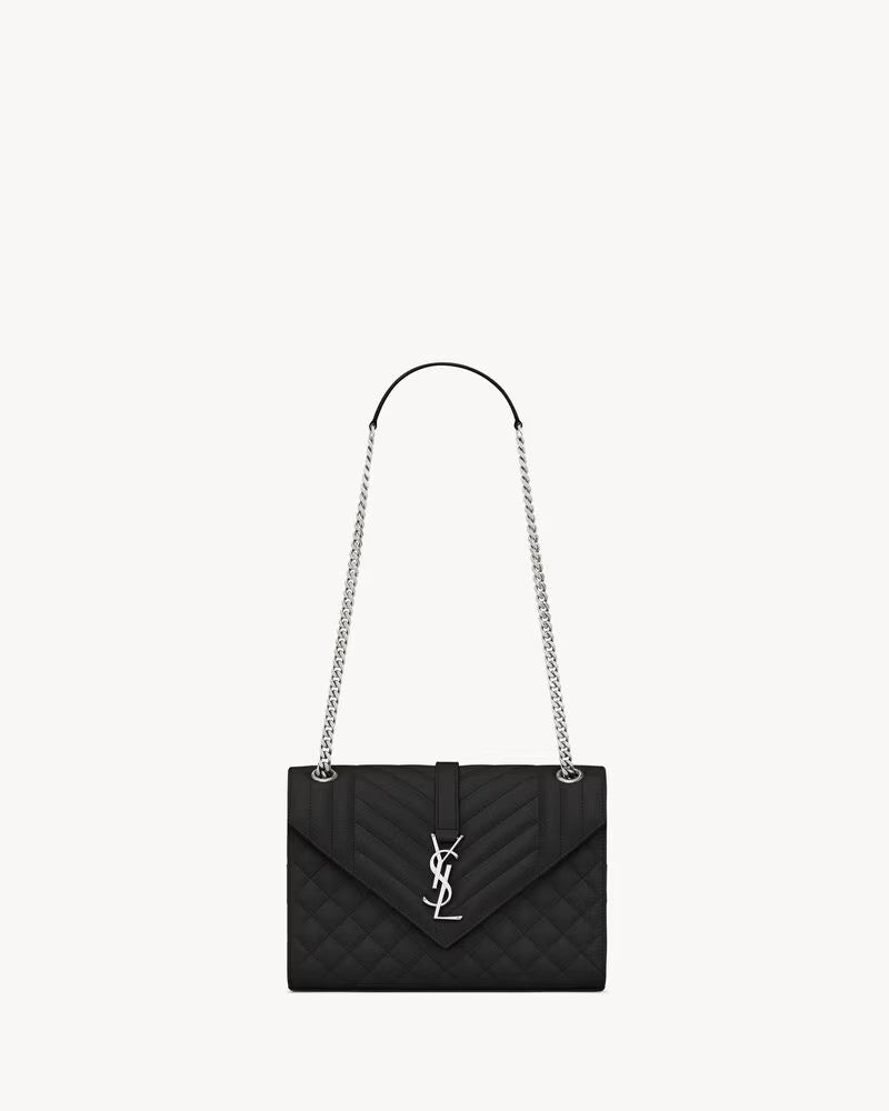 Saint Laurent Matelassé Silver Envelope Medium Shoulder Bag Silver