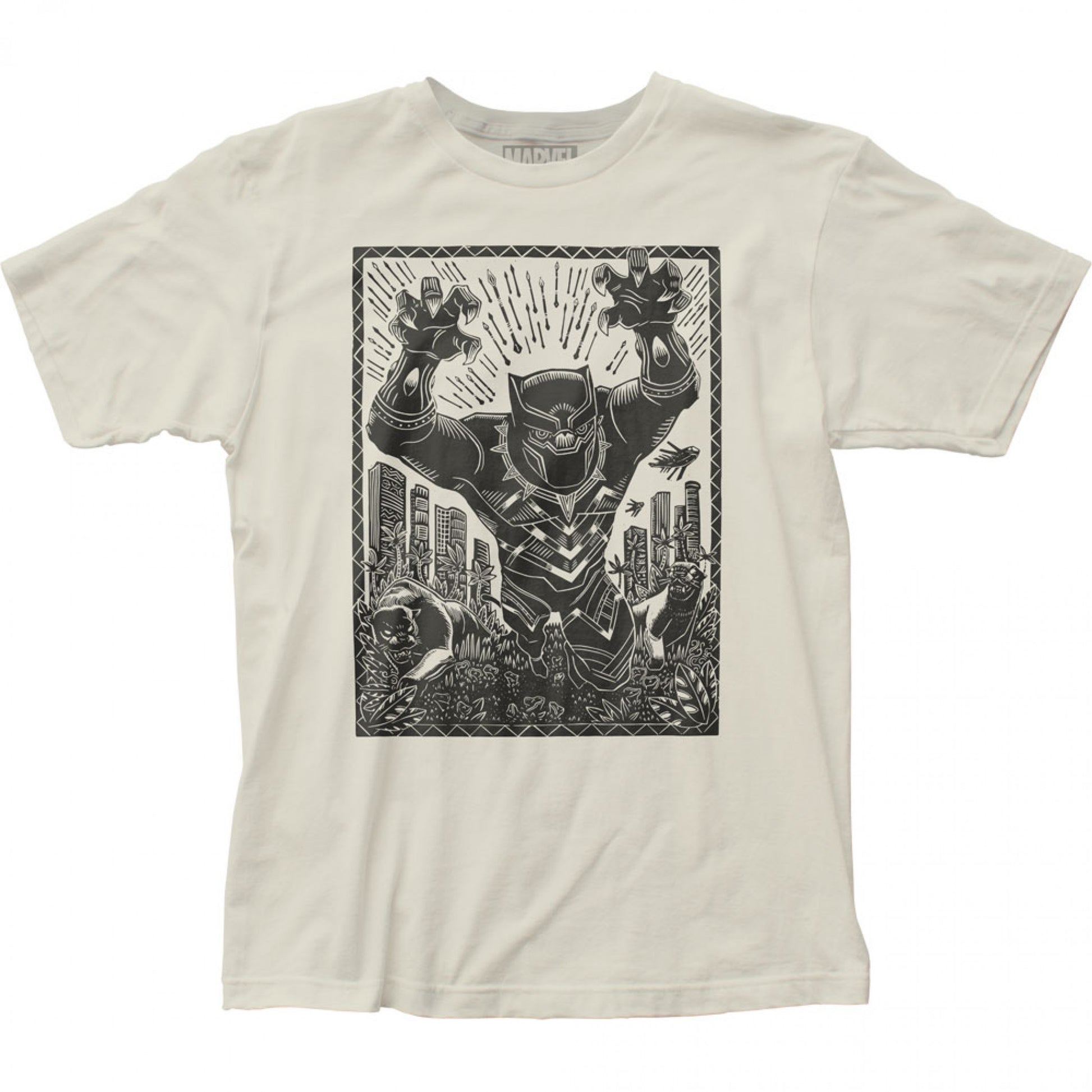 title:Black Panther Woodcut Art T-Shirt;color:Beige