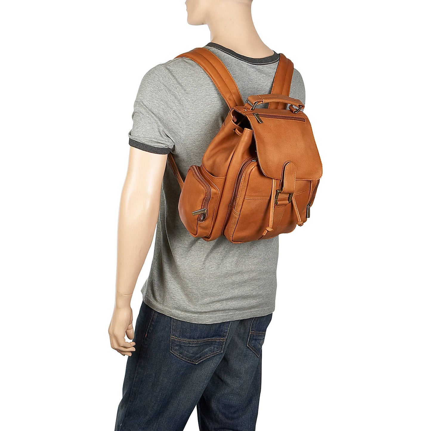 title:Leather Classic Multi Pocket Backpack;color:Tan