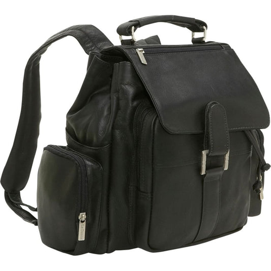 title:Leather Classic Multi Pocket Backpack;color:Black