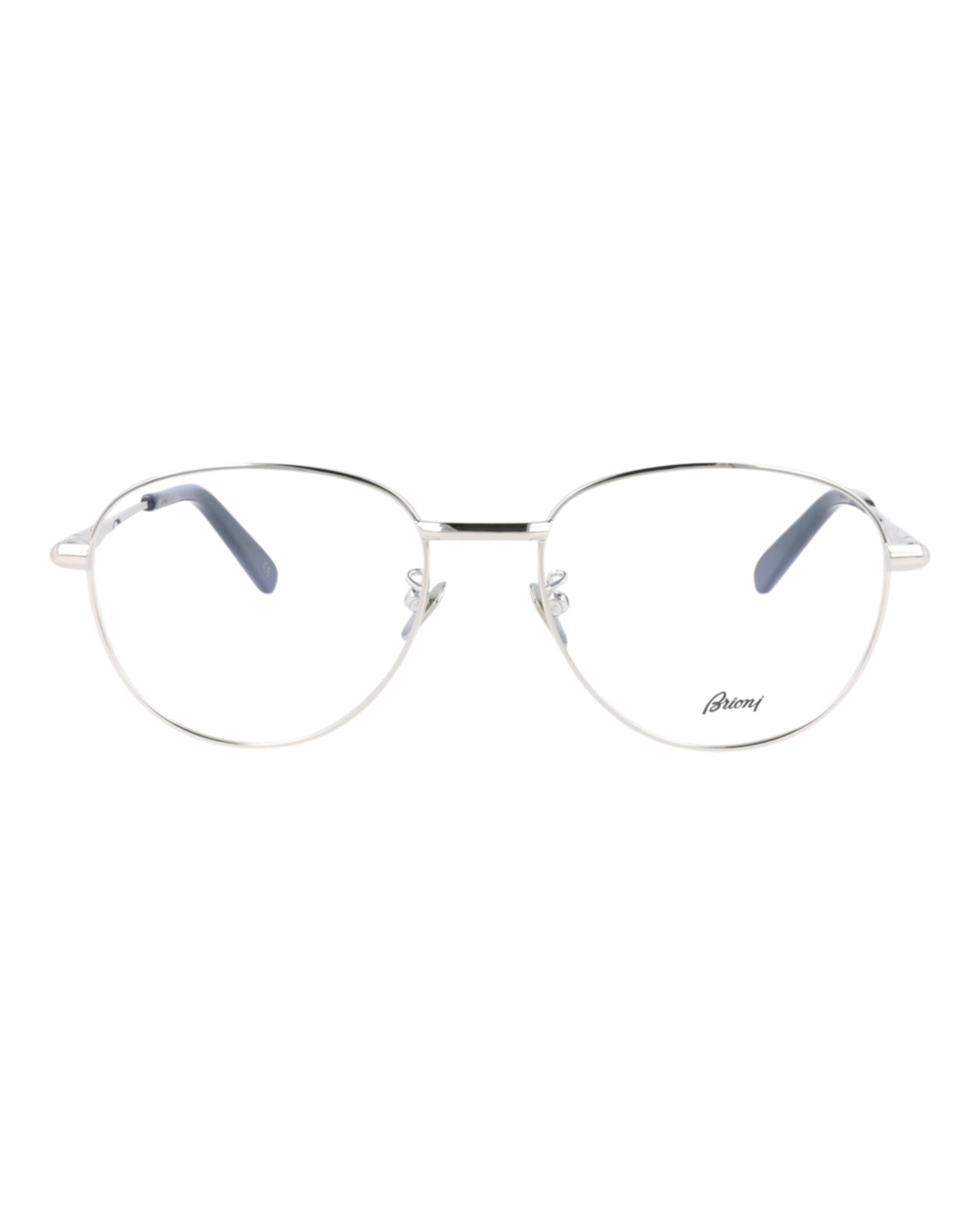 title:Brioni Round-Frame Metal Optical Frames;color:Silver Silver Transparent