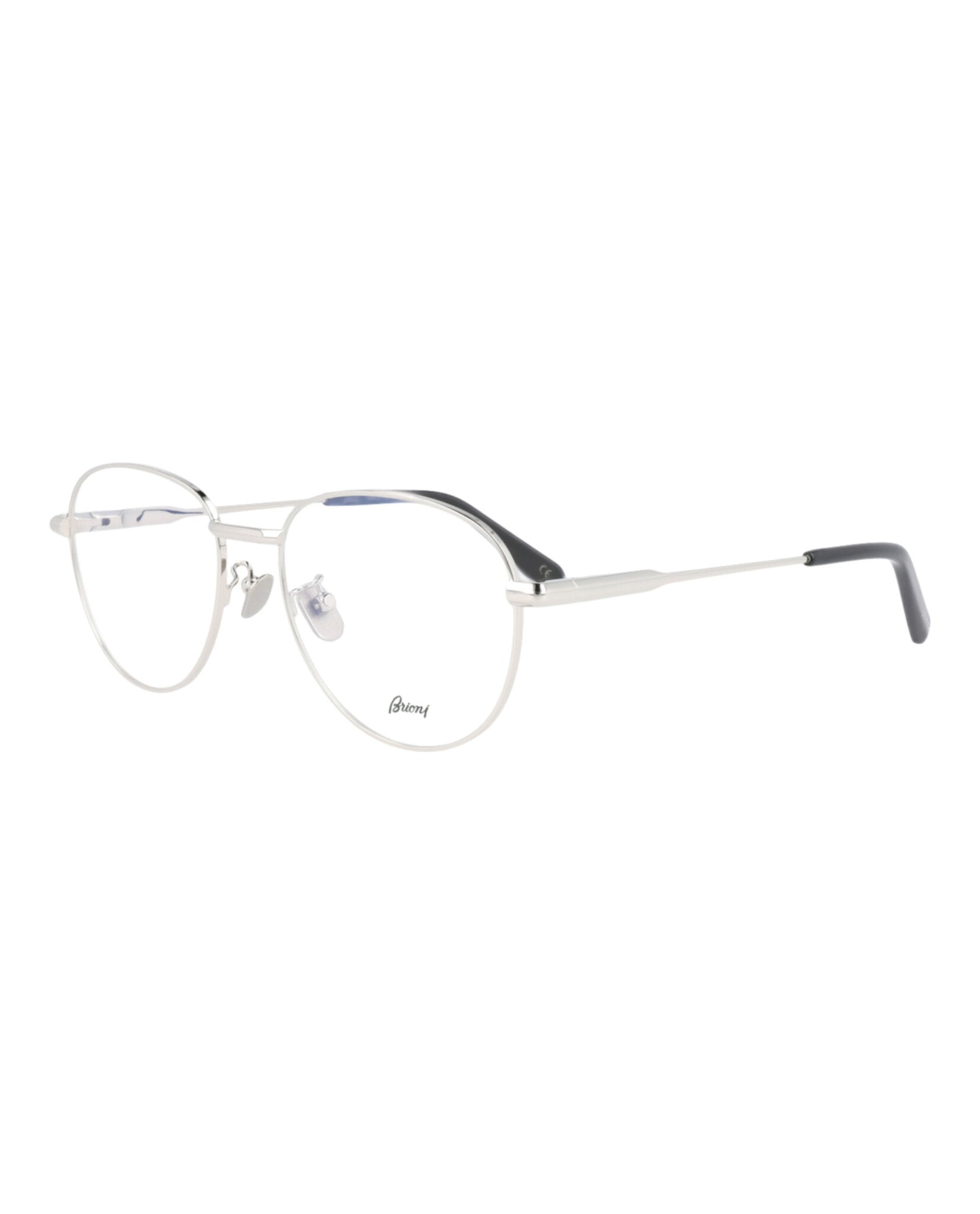 title:Brioni Round-Frame Metal Optical Frames;color:Silver Silver Transparent