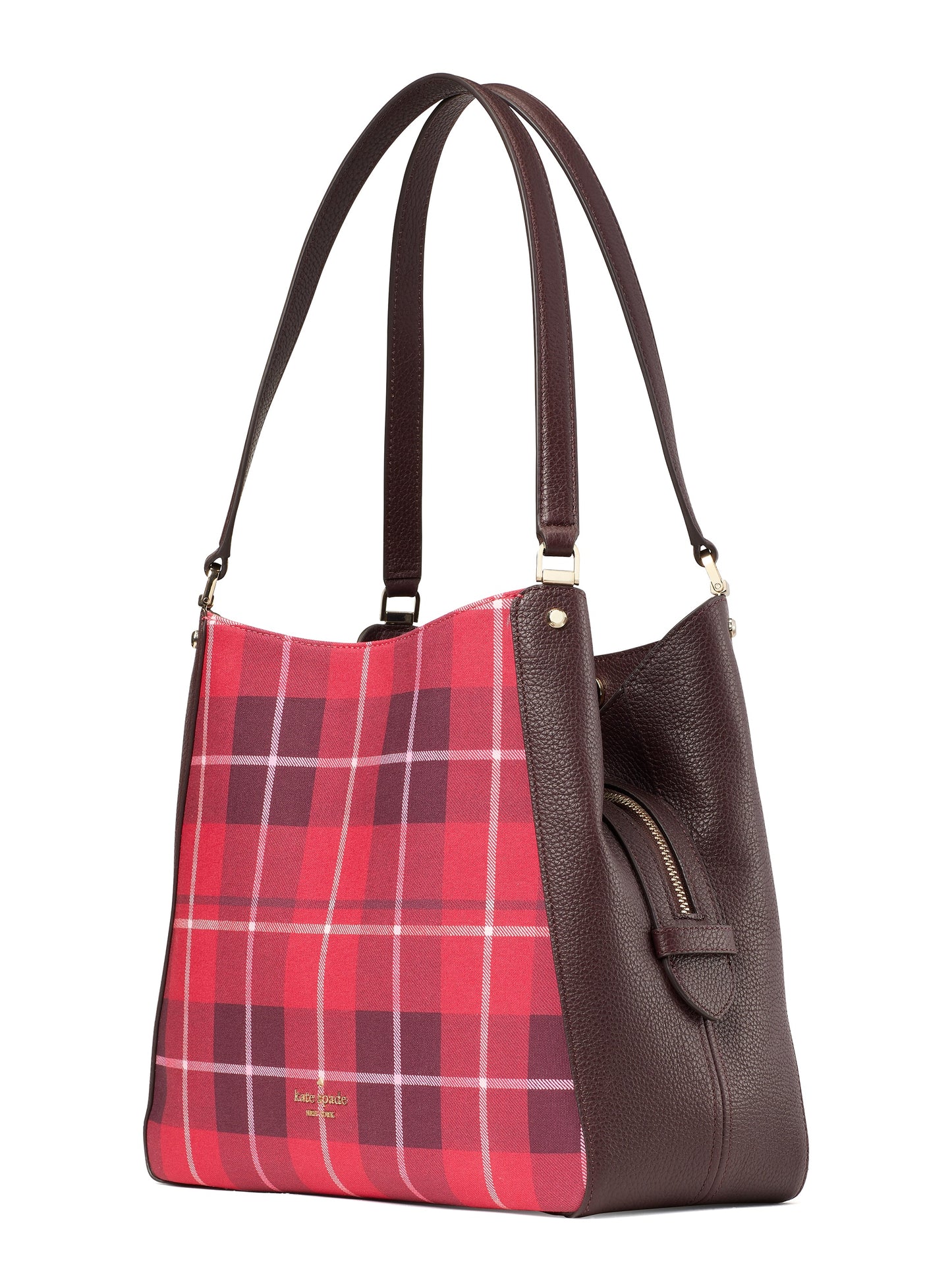 title:Kate Spade Women's Leila Plaid Medium Triple Compartment Shoulder Bag;color:Bright Rose Multi