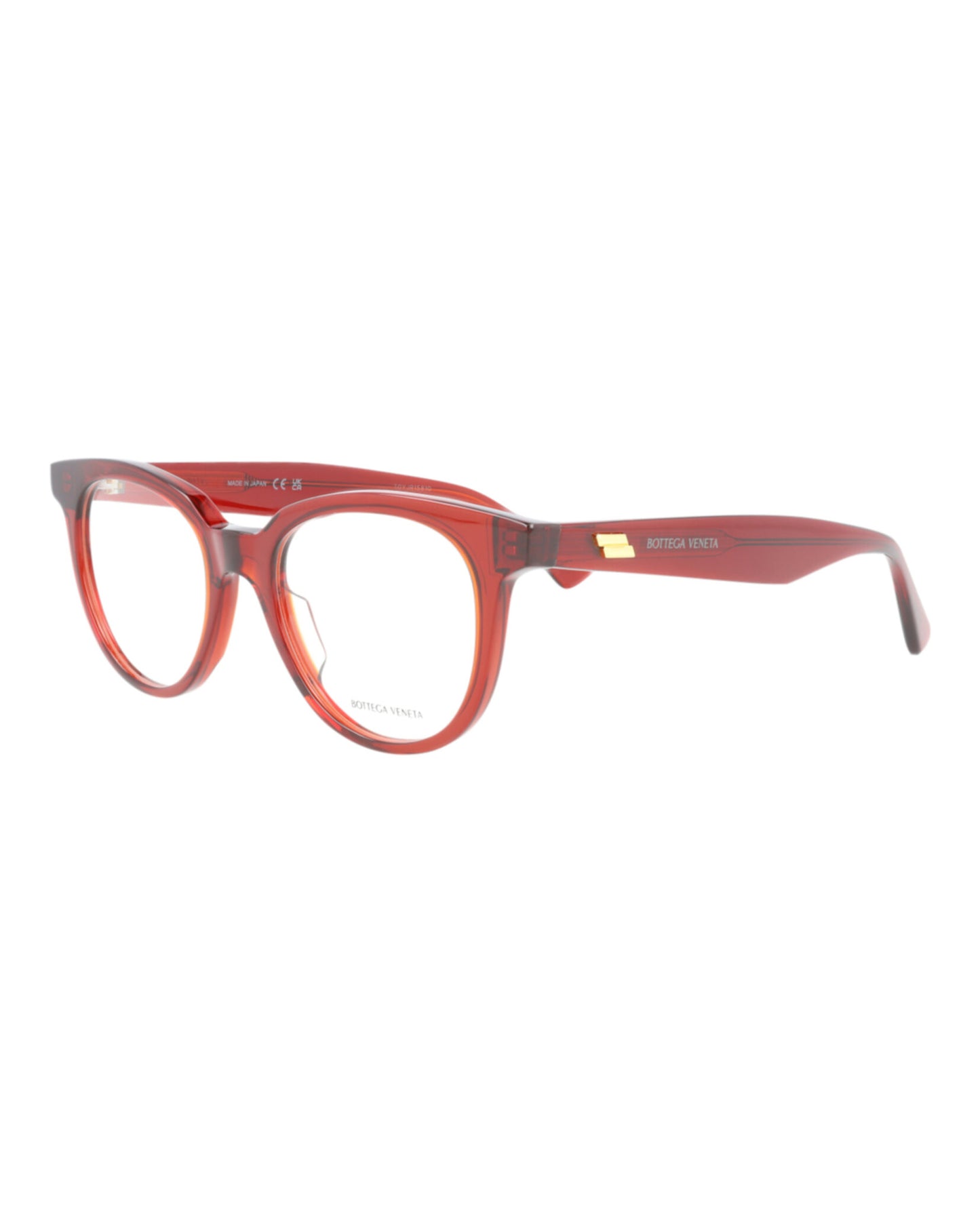 title:Bottega Veneta Round-Frame Acetate Optical Frames;color:Burgundy Burgundy Transparent