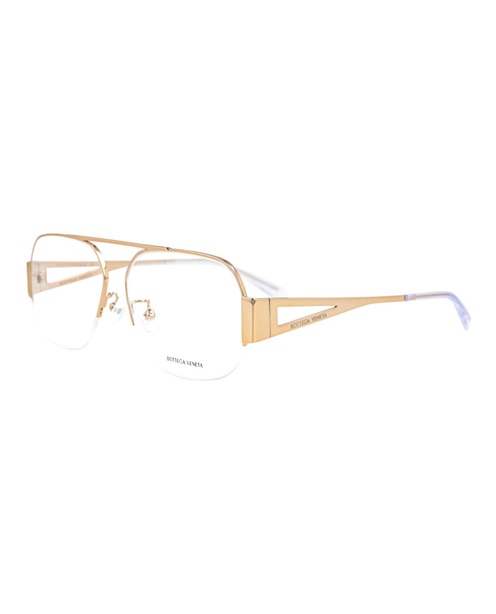 title:Bottega Veneta Aviator-Frame Metal Optical Frames;color:Gold Gold Transparent