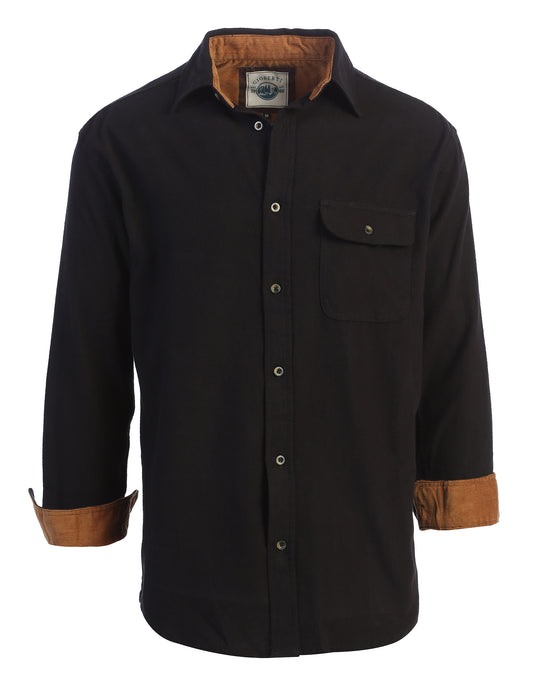 title:Gioberti Men's Black 100% Cotton Brushed Flannel Plaid Checkered Shirt with Corduroy Contrast;color:Black