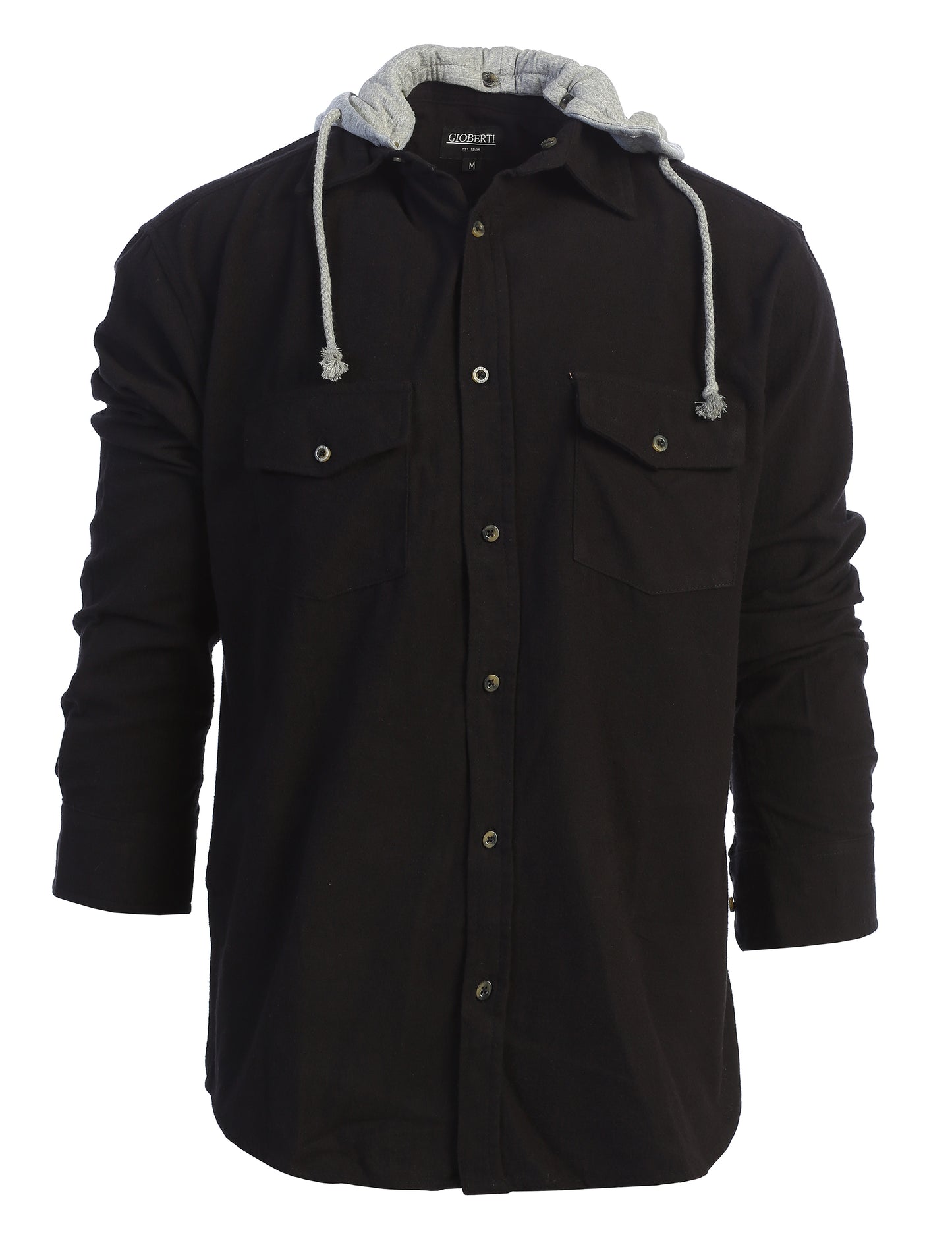 title:Gioberti Men's Black Removable Hoodie Plaid Checkered Flannel Button Down Shirt;color:Black