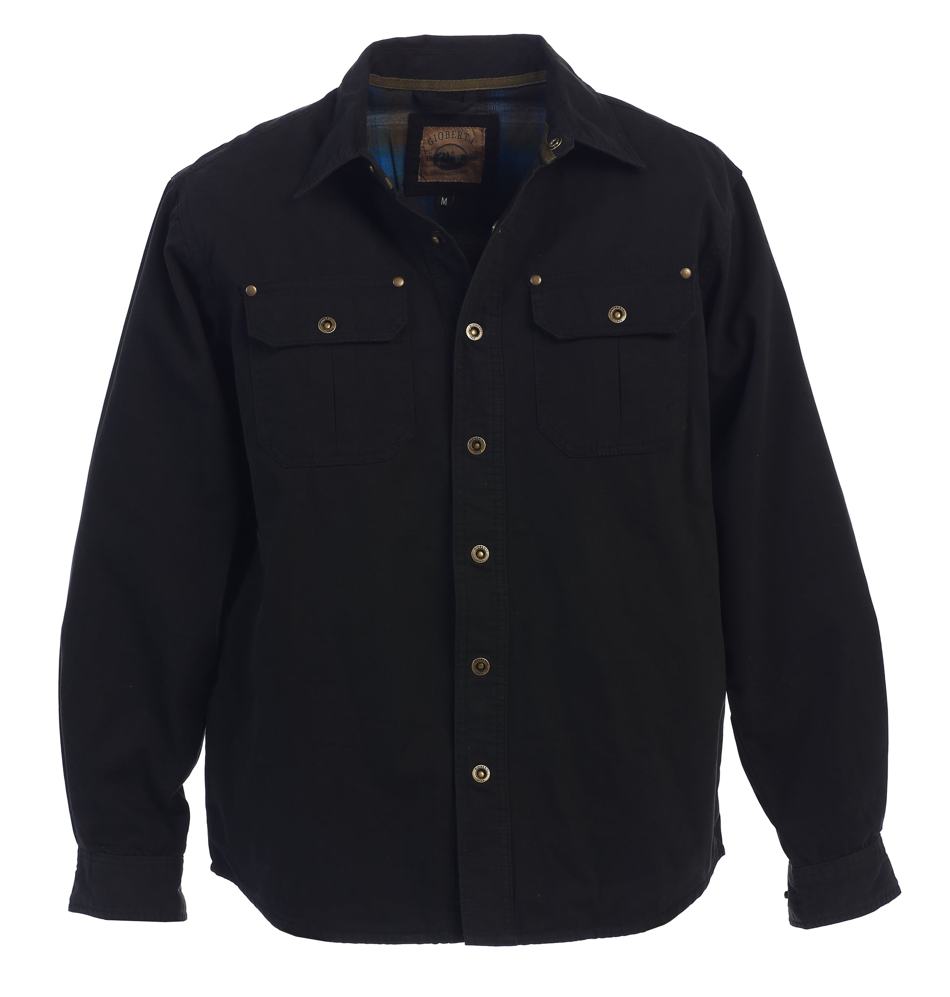 title:Gioberti Men's Black Cotton Brushed and Soft Twill Shirt Jacket with Flannel Lining;color:Black